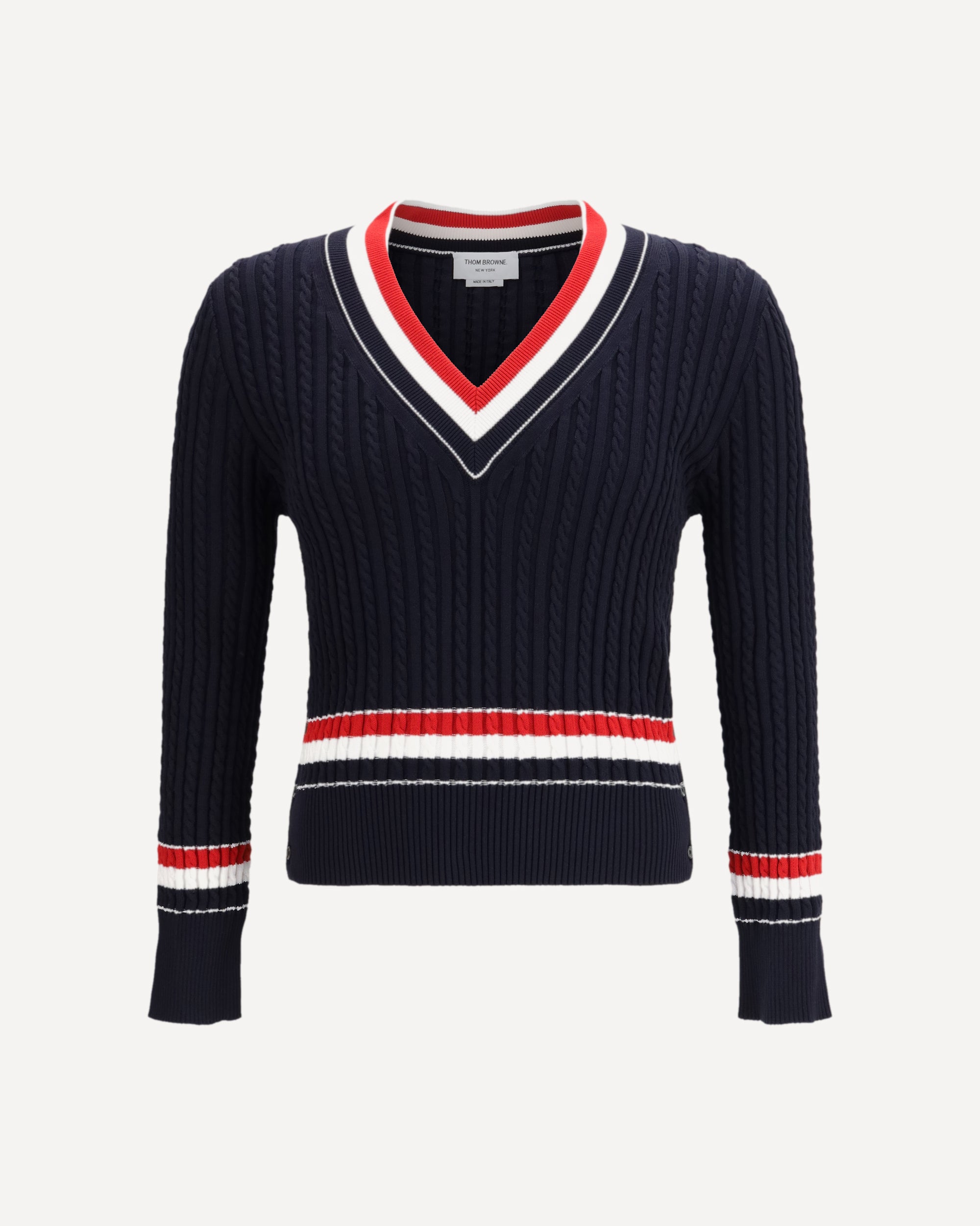 Thom Browne Intarsia cable-knit V-neck Sweater