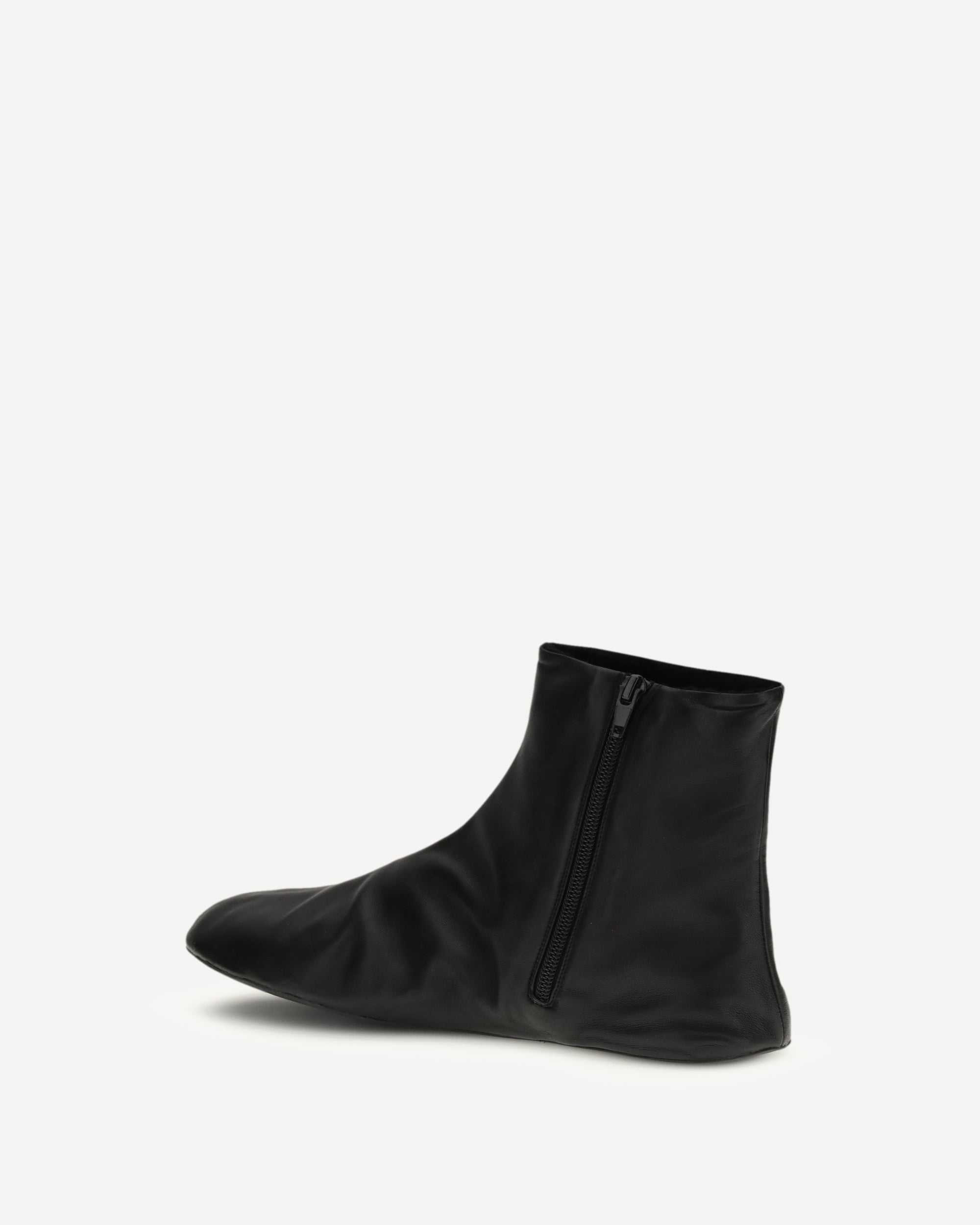 The Row Leather ankle Boots lined with soft shearling, view 2