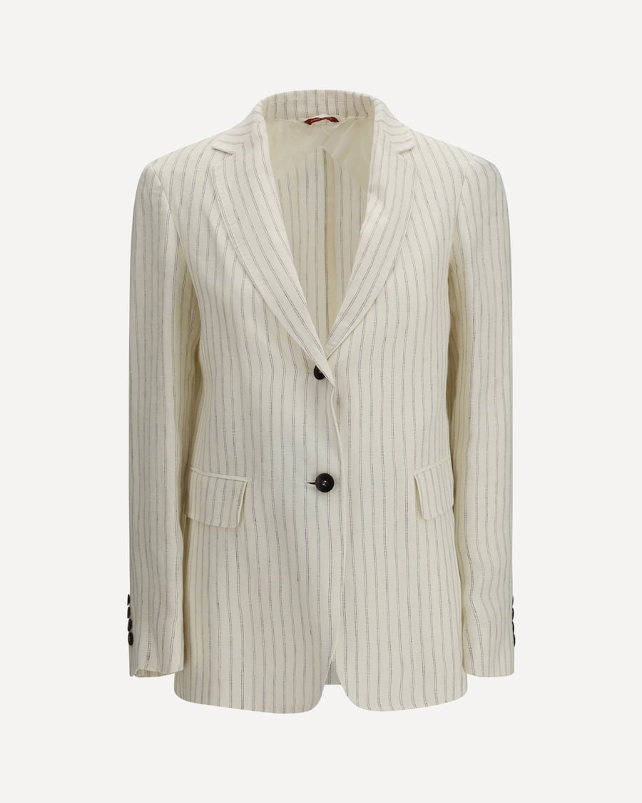 Max Mara Studio Single-Breasted pinstriped linen Blazer, view 3