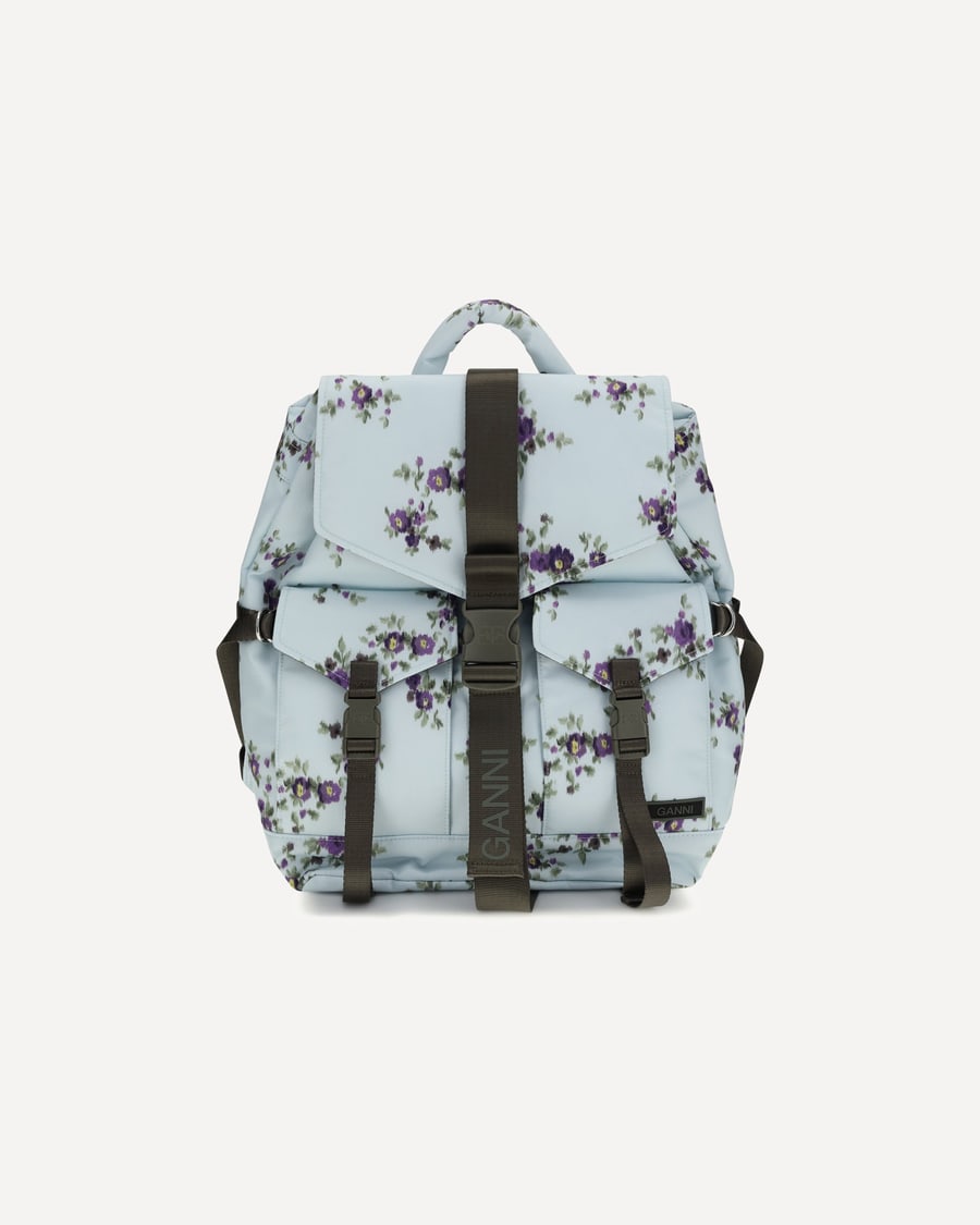 Ganni Re-tech Nylon Backpack with floral pattern, view 3