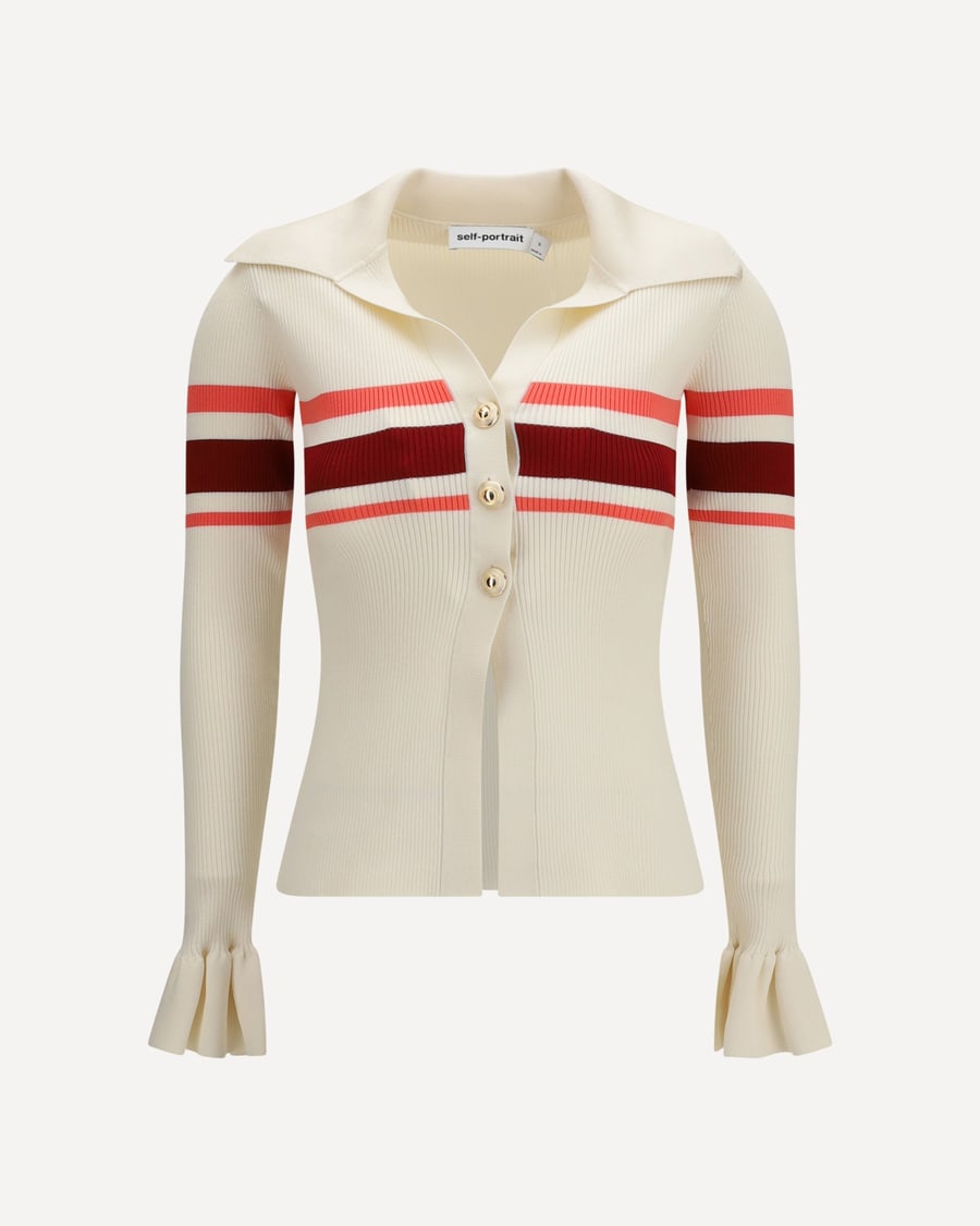 self-portrait Striped viscose knit button Top