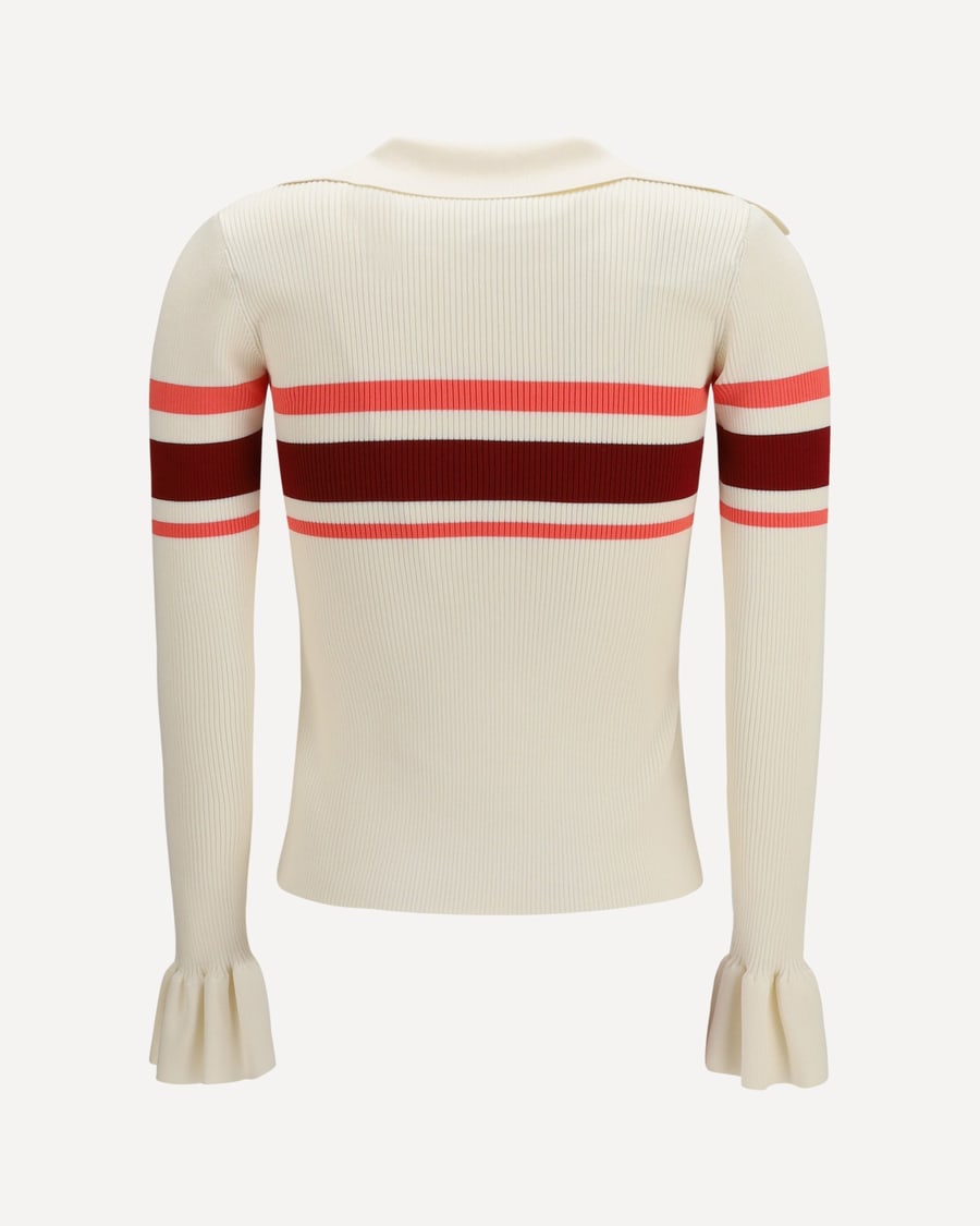 self-portrait Striped viscose knit button Top, view 2