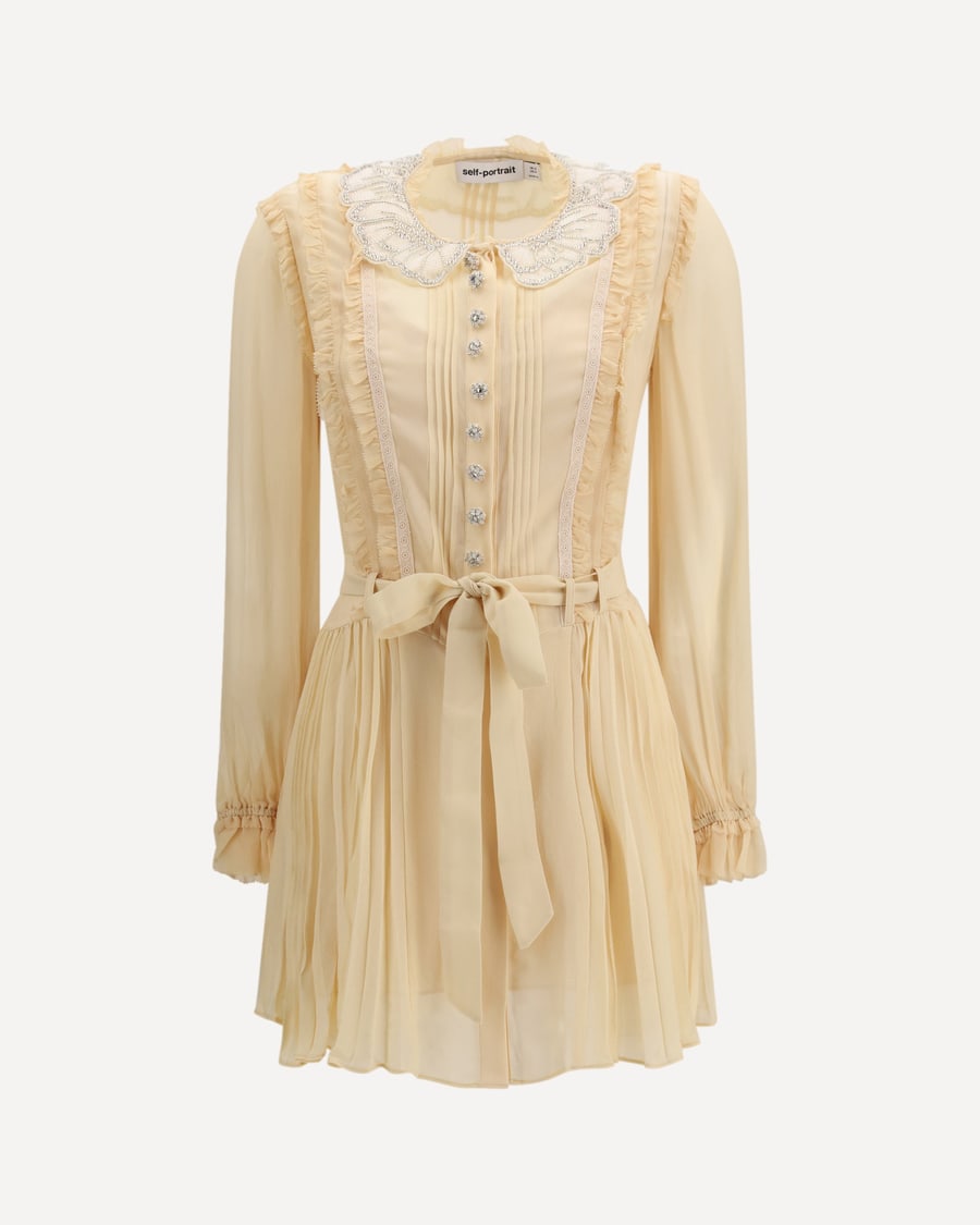 self-portrait Pleated georgette mini Dress, view 3
