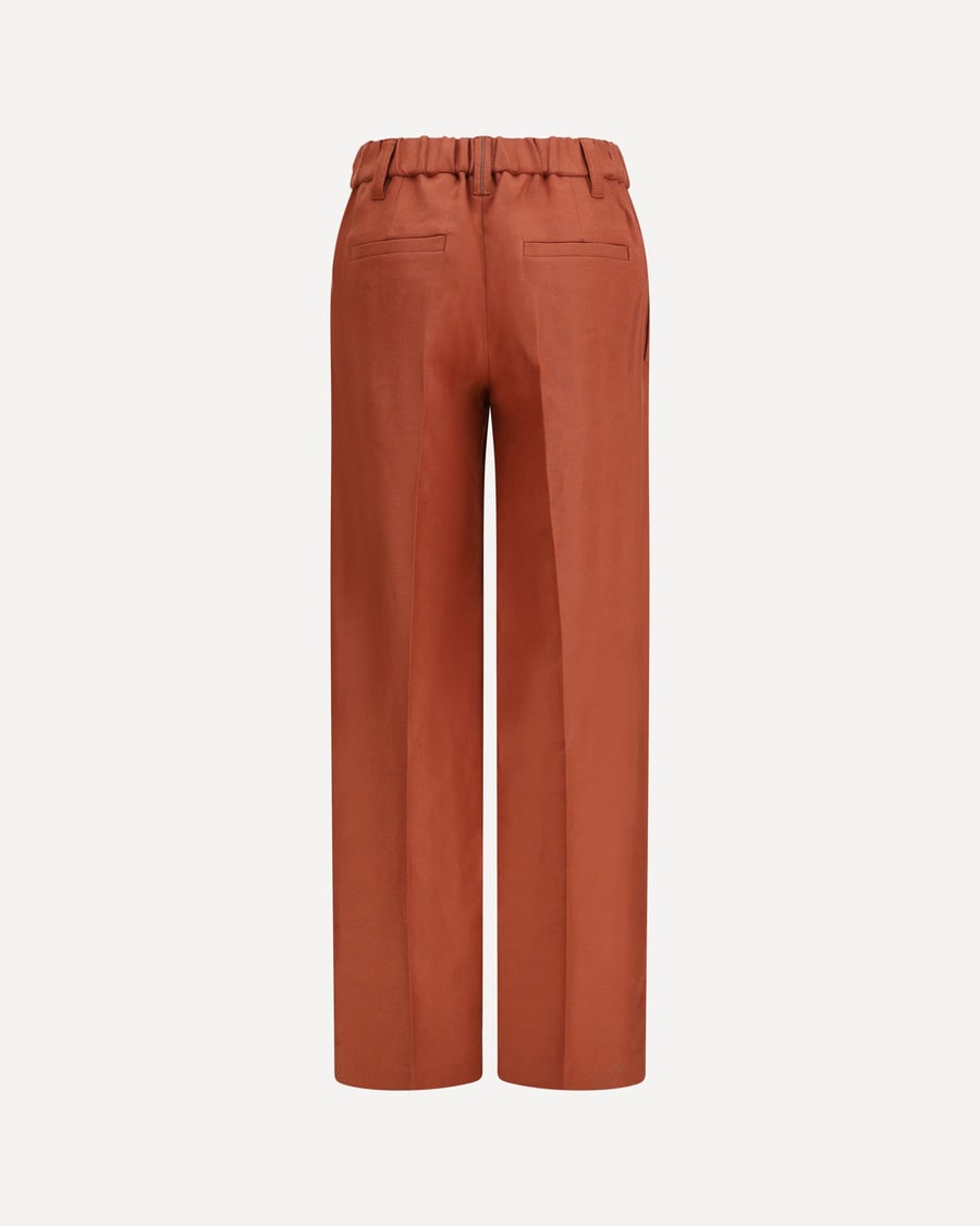 Brunello Cucinelli Wide-Leg Pants in linen with elastic waistband and belt loops, view 2