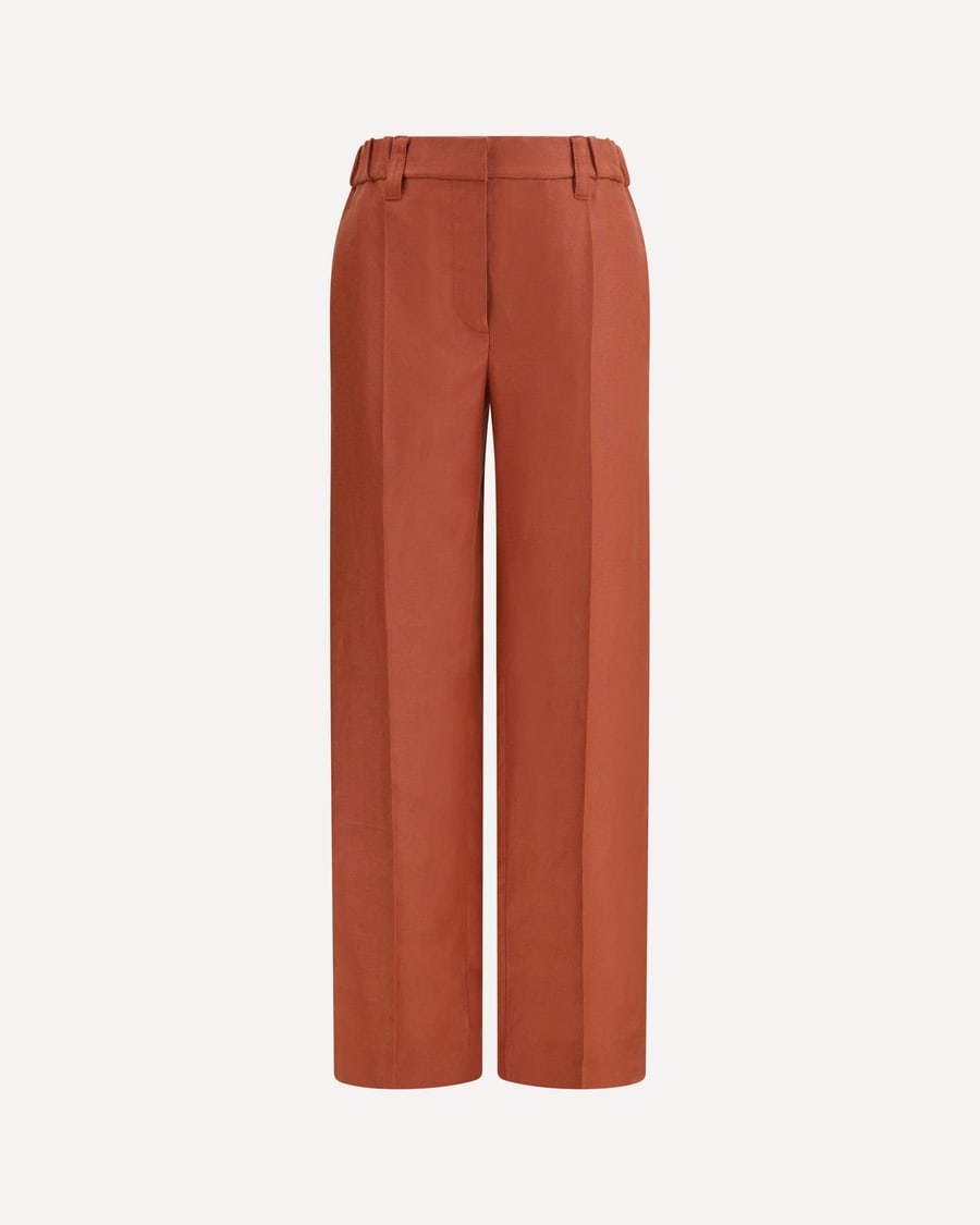 Brunello Cucinelli Wide-Leg Pants in linen with elastic waistband and belt loops, view 3