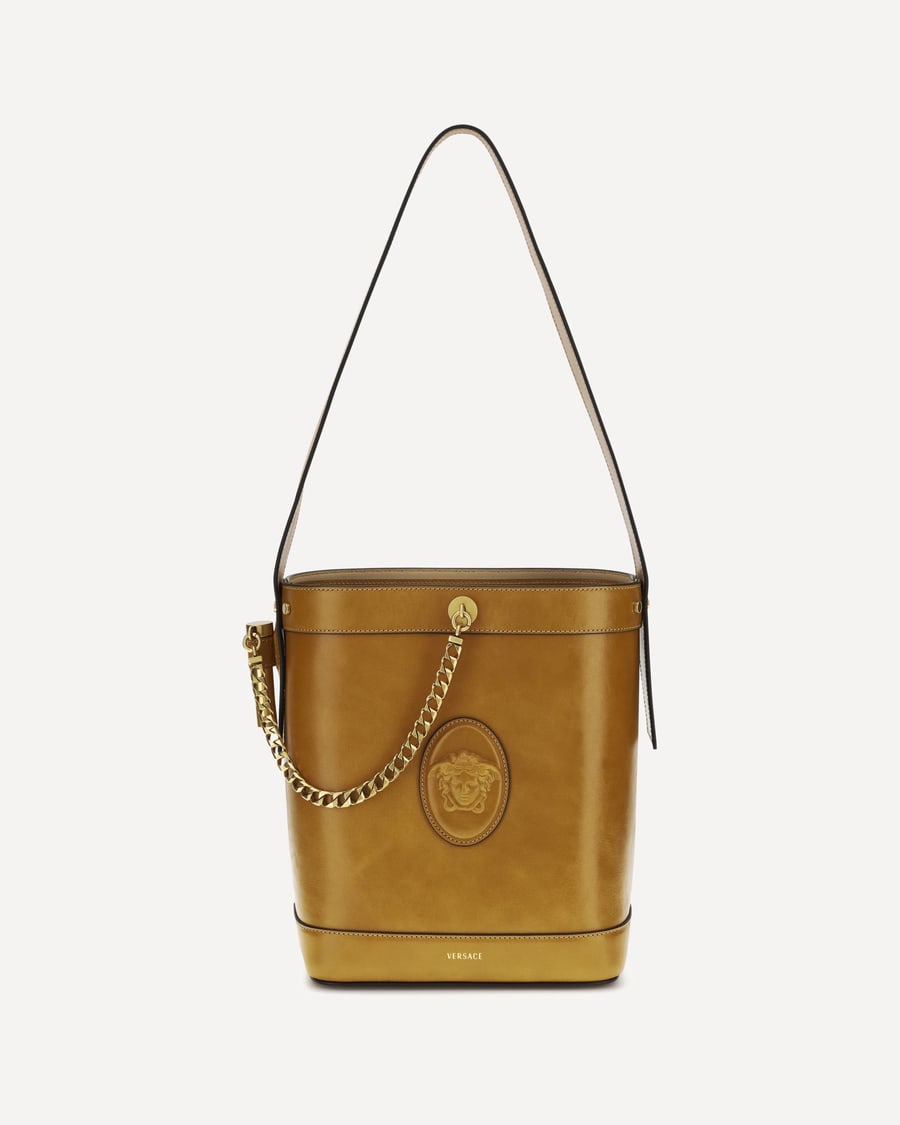 Versace Small leather Pivot Bucket Bag, view 3