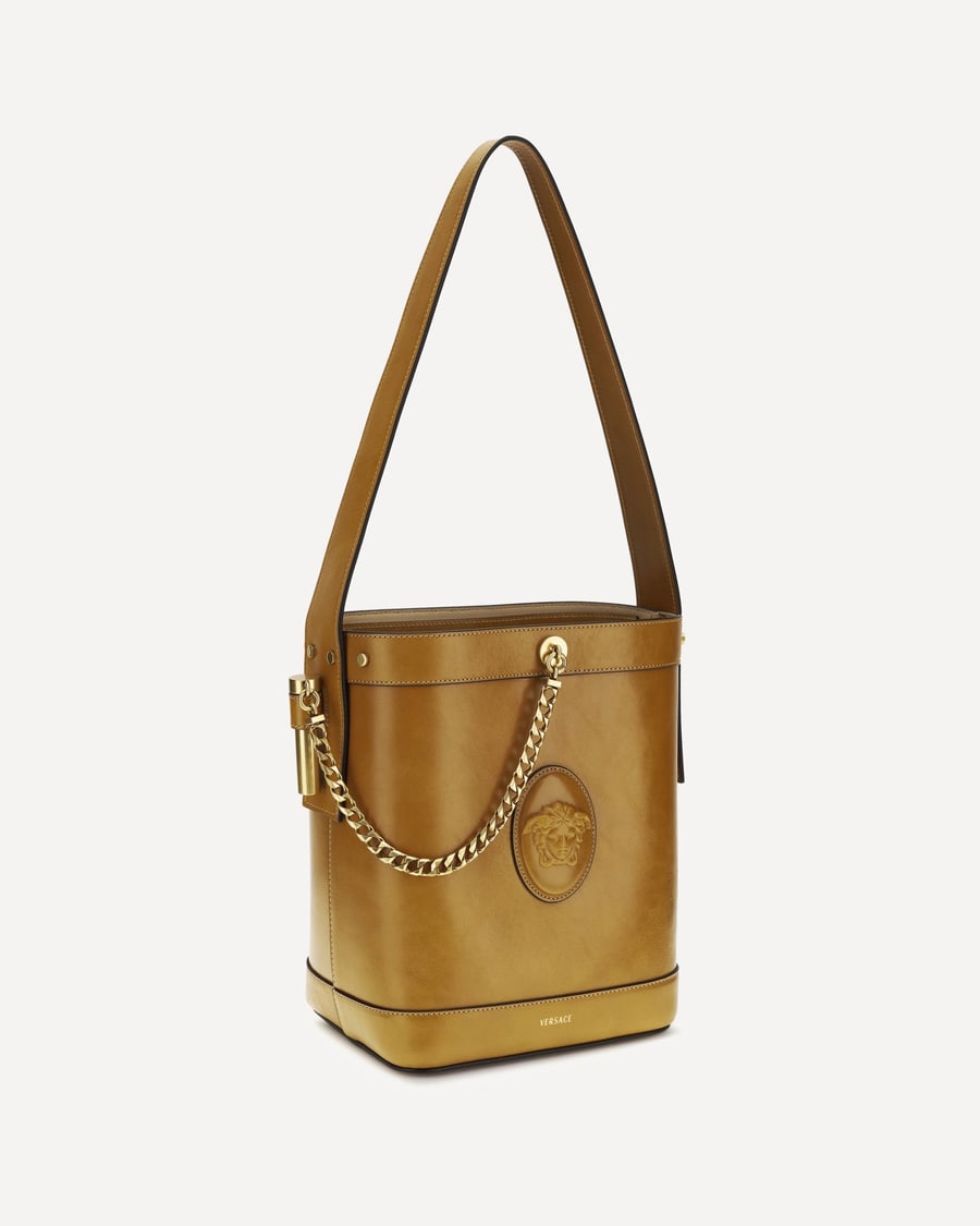 Versace Small leather Pivot Bucket Bag, view 4