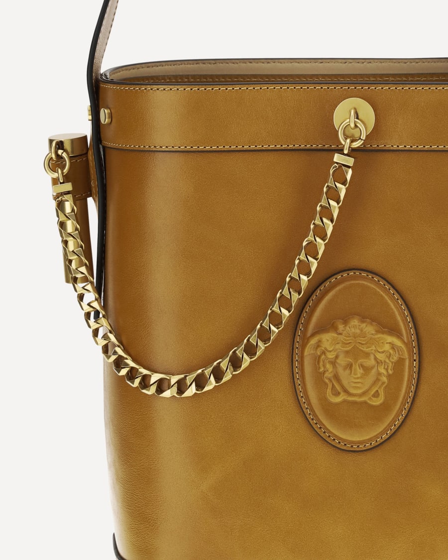 Versace Small leather Pivot Bucket Bag, view 6