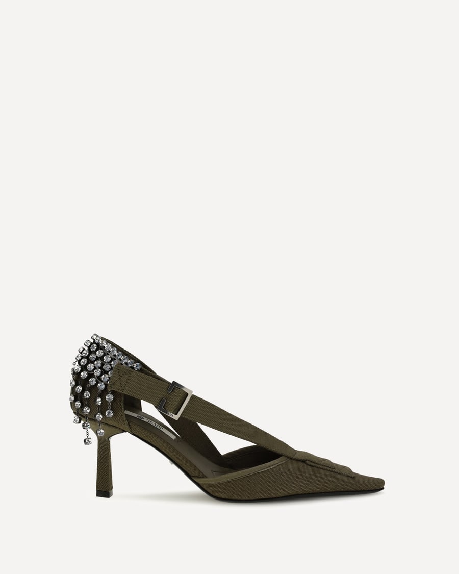 Prada Canvas Pumps with crystals