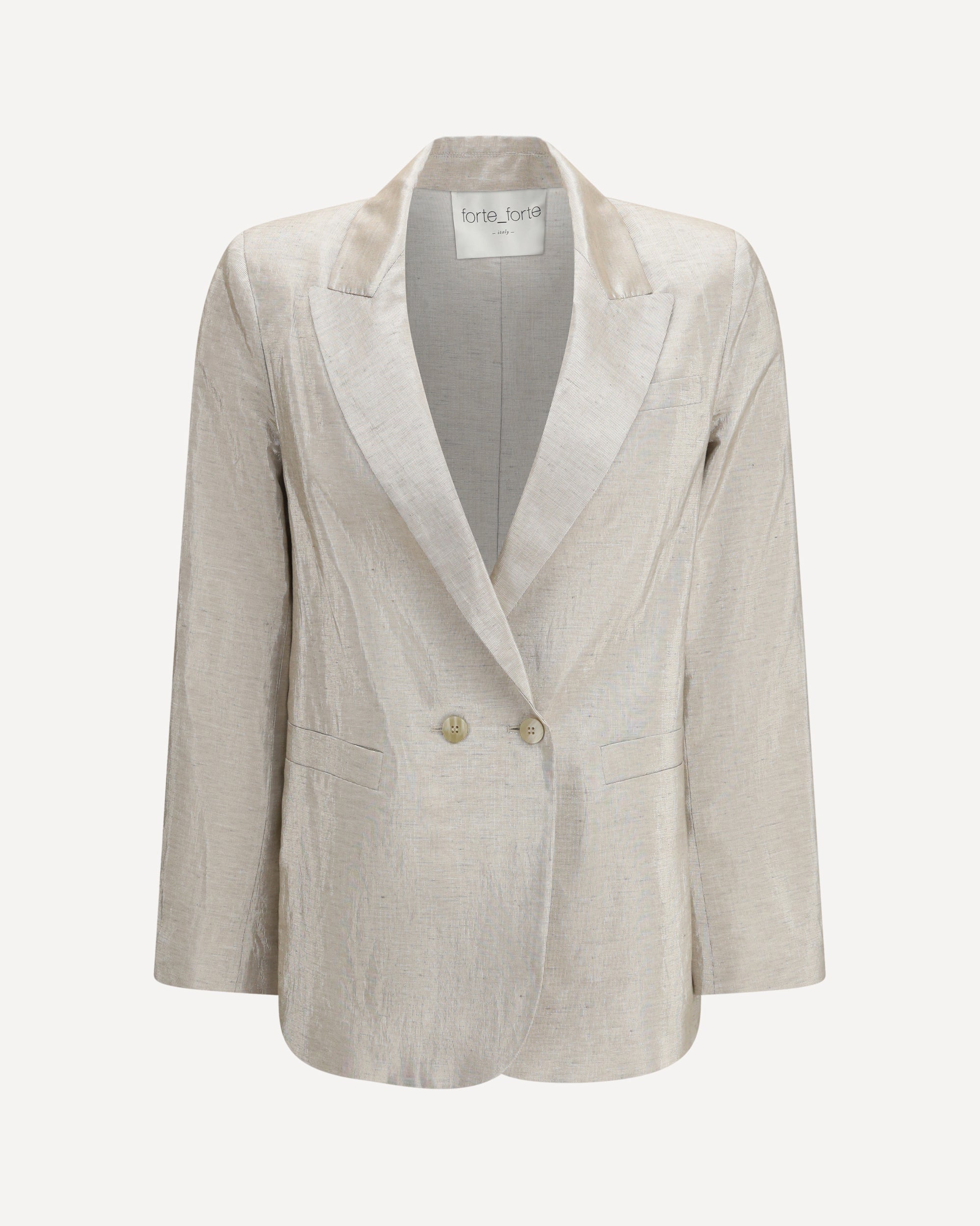 Forte_Forte Double-Breasted Jacket in linen and lurex with jewel buttons
