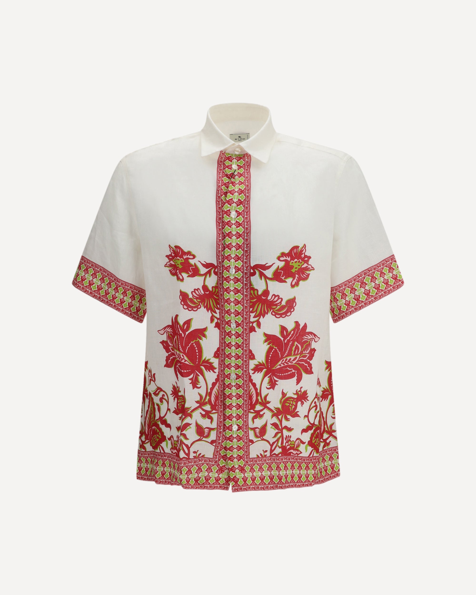 Etro Linen shirt with floral print and short sleeves