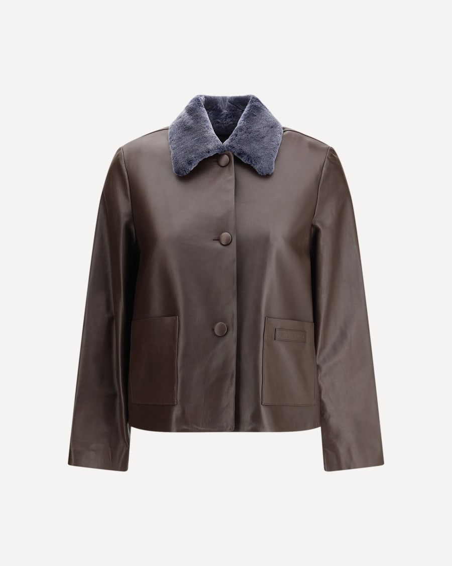 Marni Leather Jacket with a shearling collar, view 3