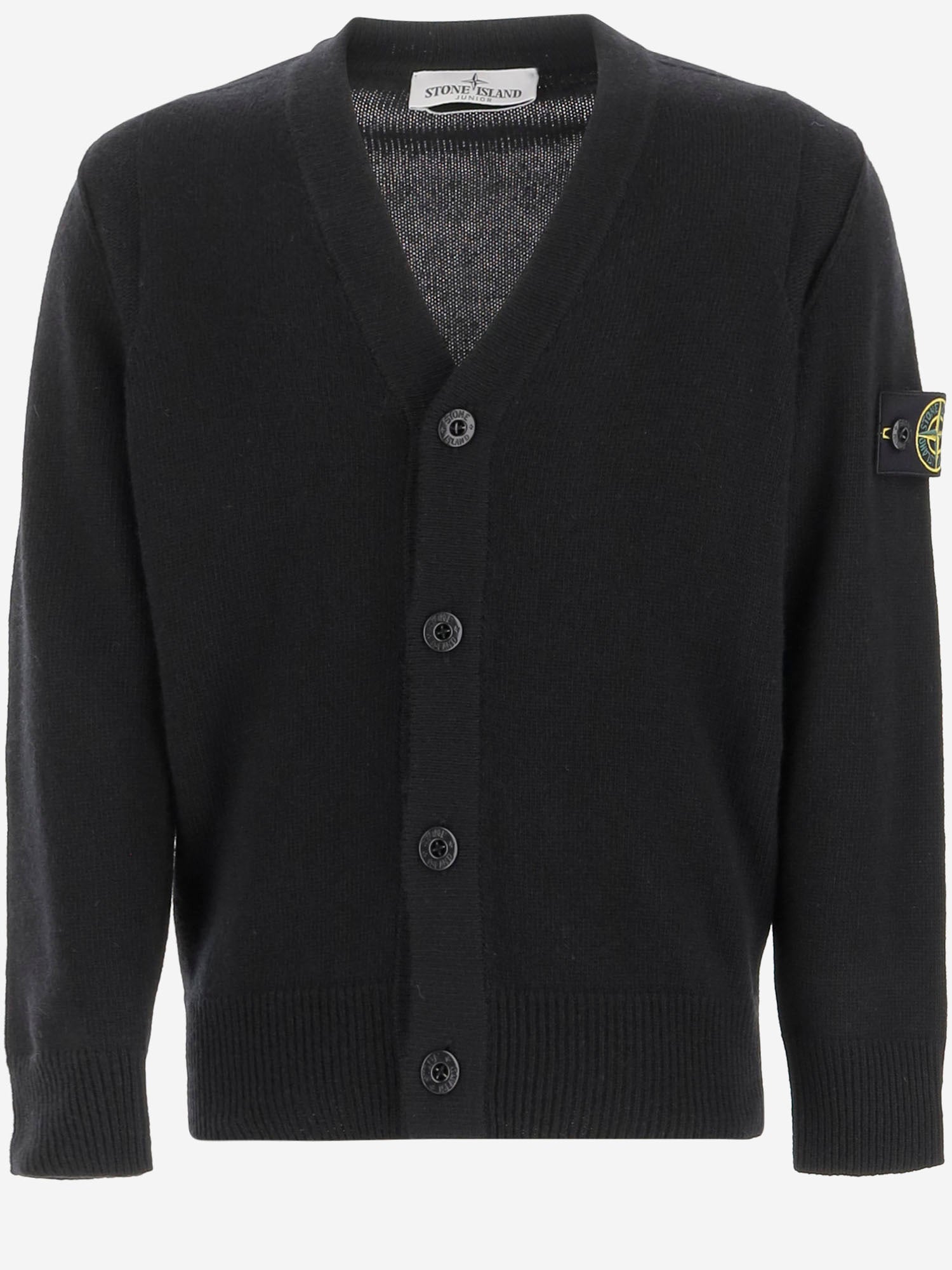 STONE ISLAND KIDS CARDIGAN IN MISTO LANA CON LOGO