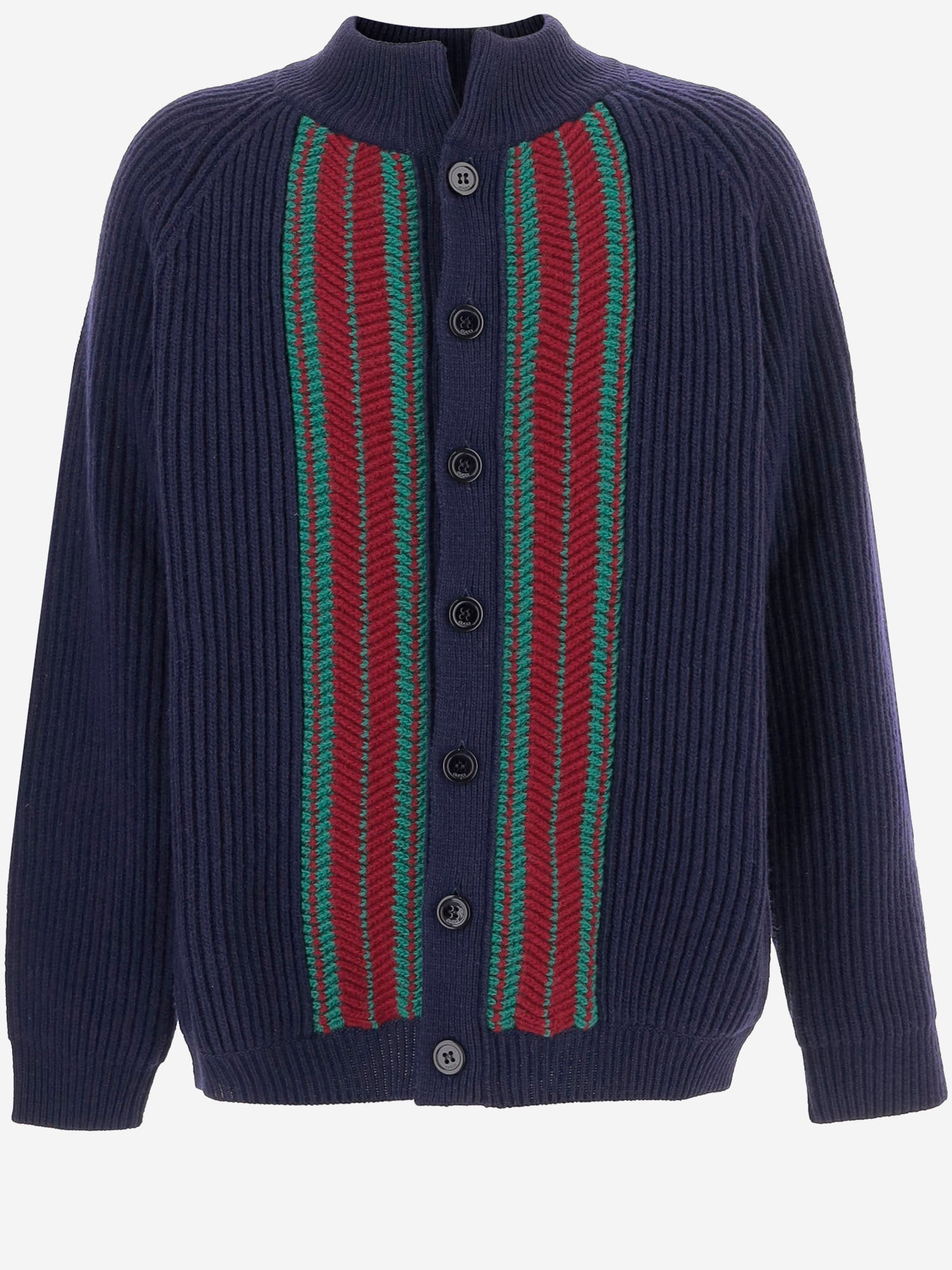 GUCCI KIDS CARDIGAN IN LANA CON BANDE A CONTRASTO