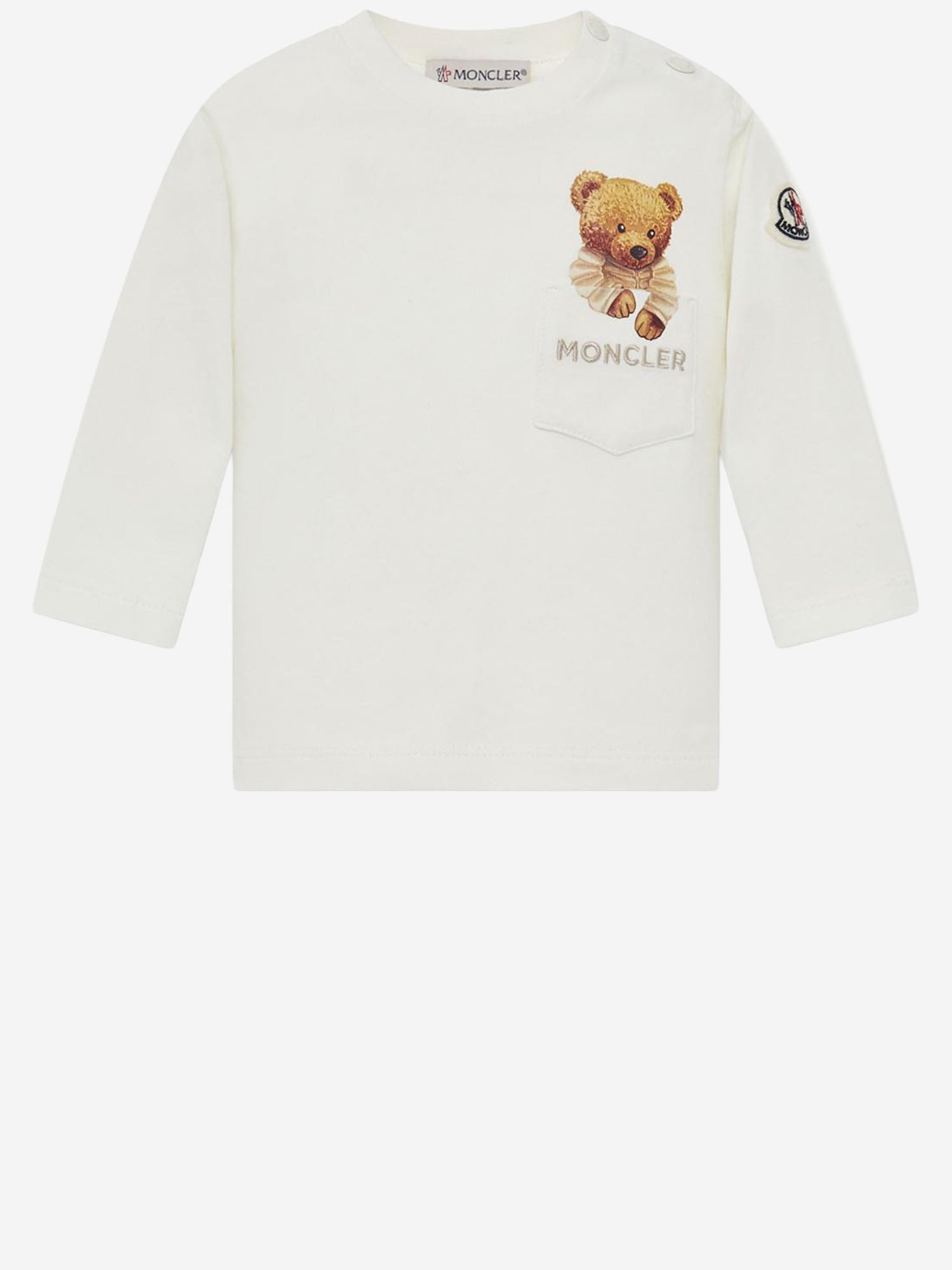 MONCLER ENFANTS T-SHIRT A MANICHE LUNGHE IN COTONE STRETCH CON MOTIVO TEDDY BEAR