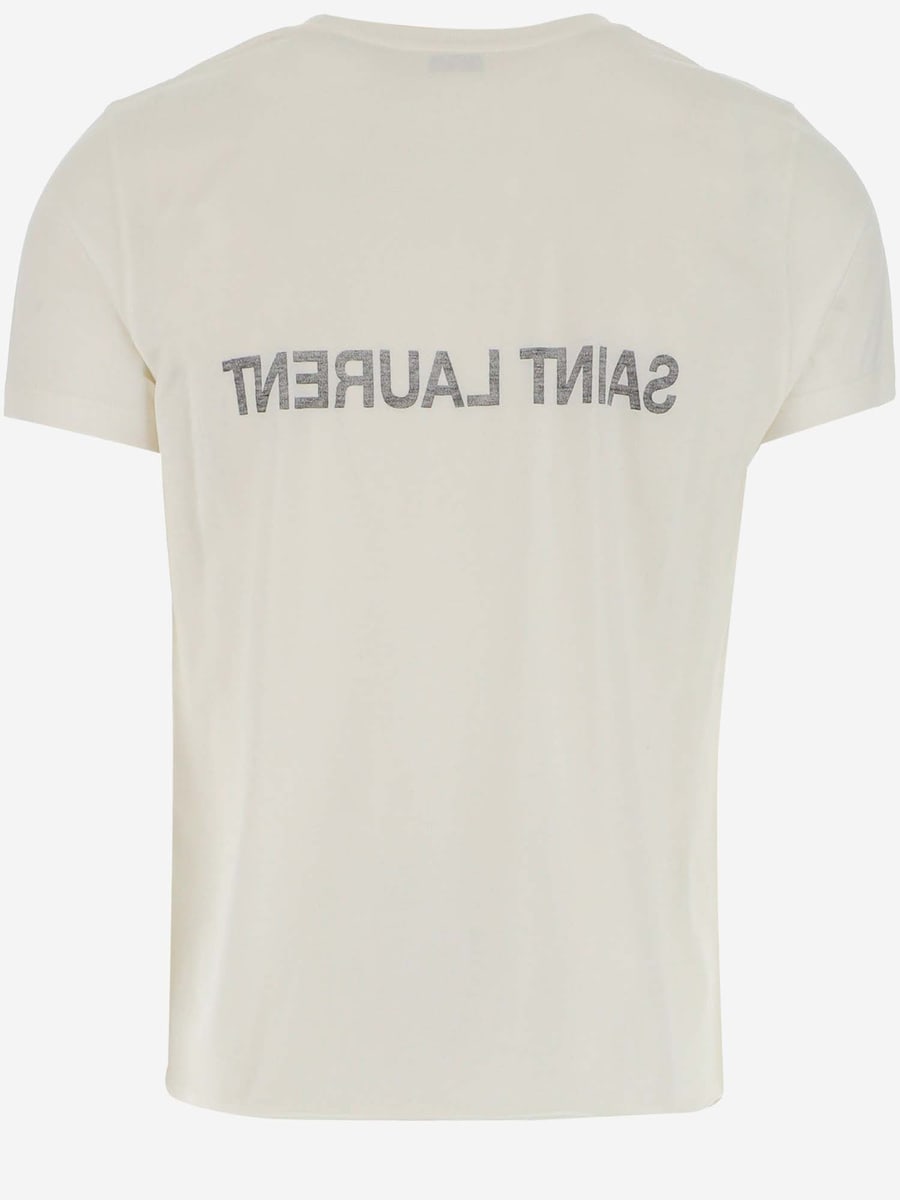 Saint Laurent T-SHIRT IN COTONE CON LOGO, view 2