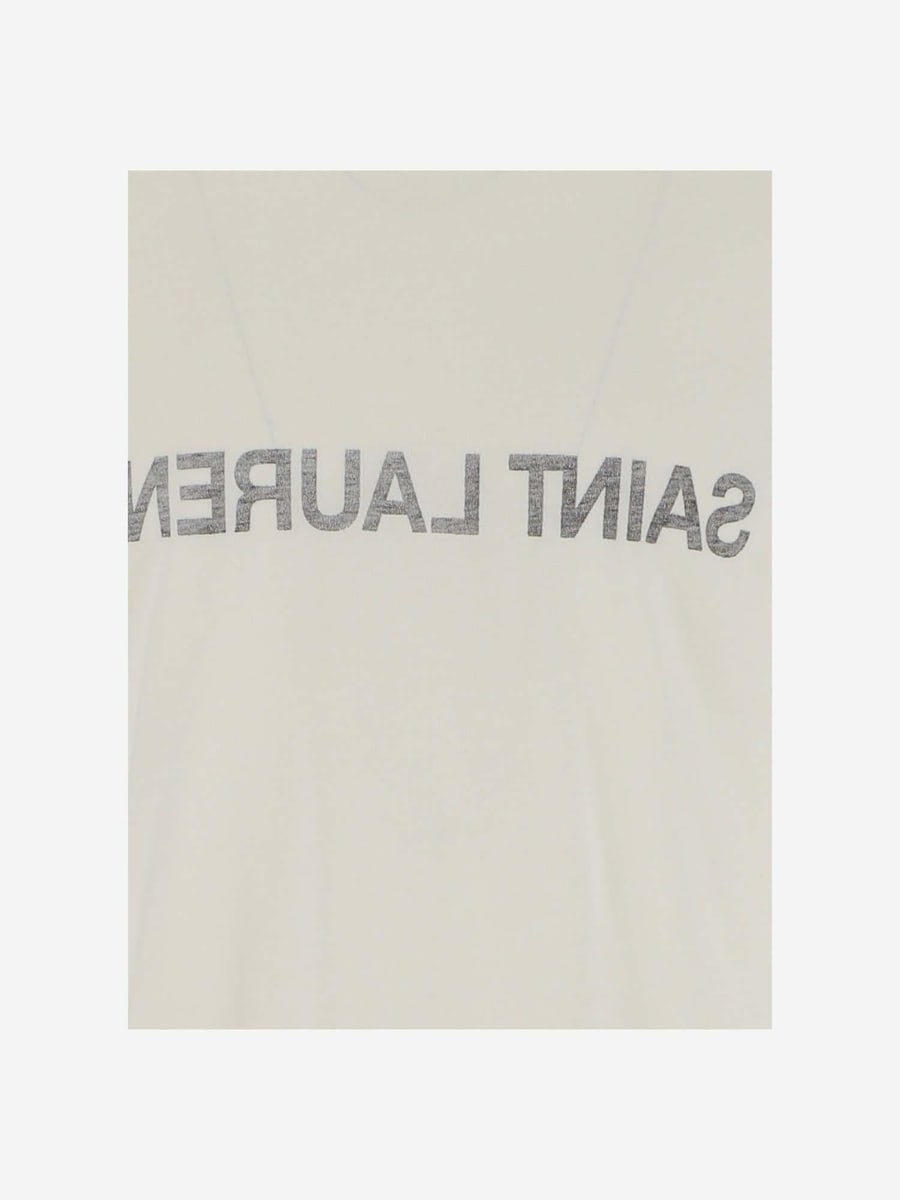 Saint Laurent T-SHIRT IN COTONE CON LOGO, view 4