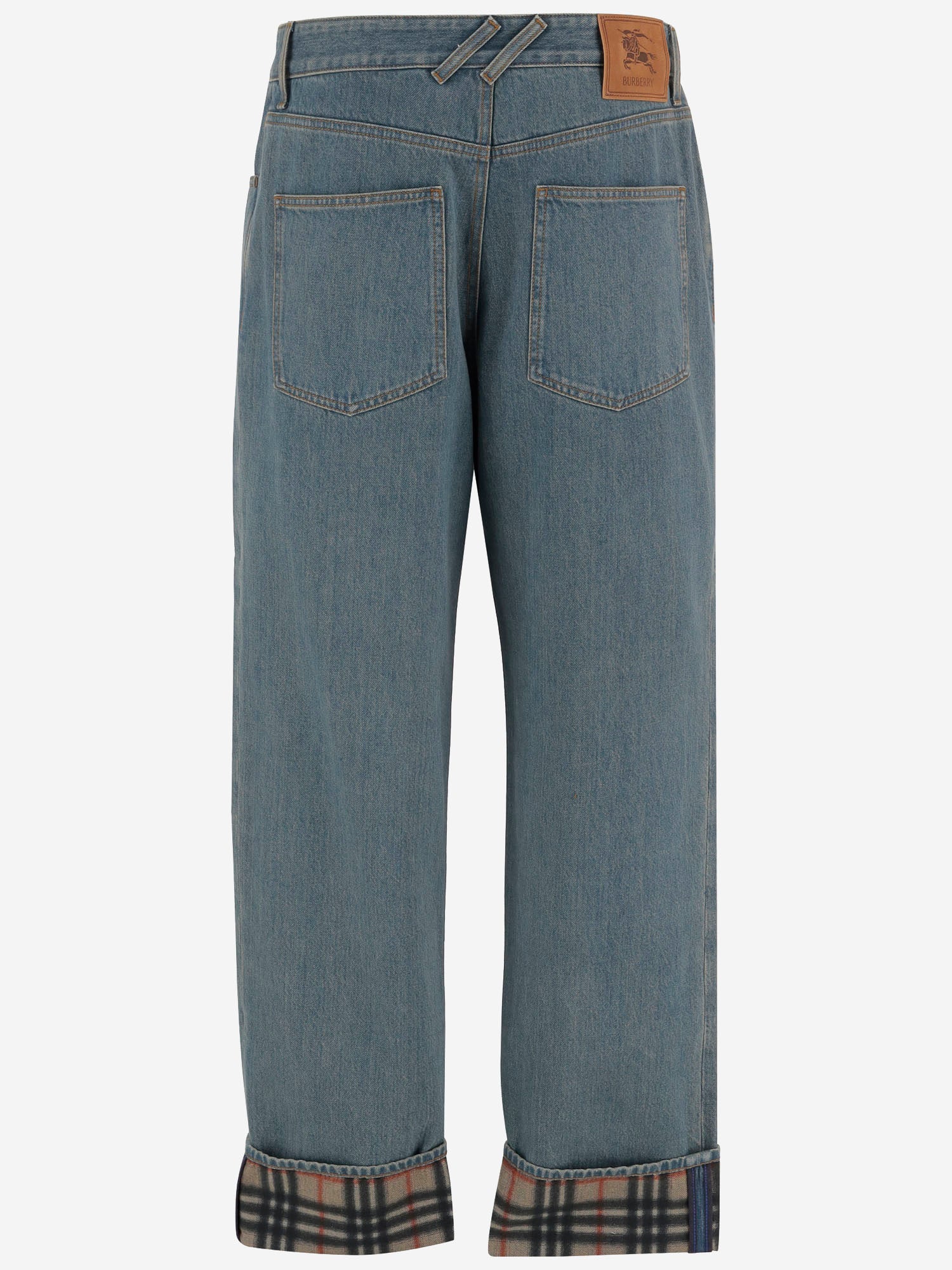 Burberry JEANS IN DENIM DI COTONE CON RISVOLTI CHECK, view 2