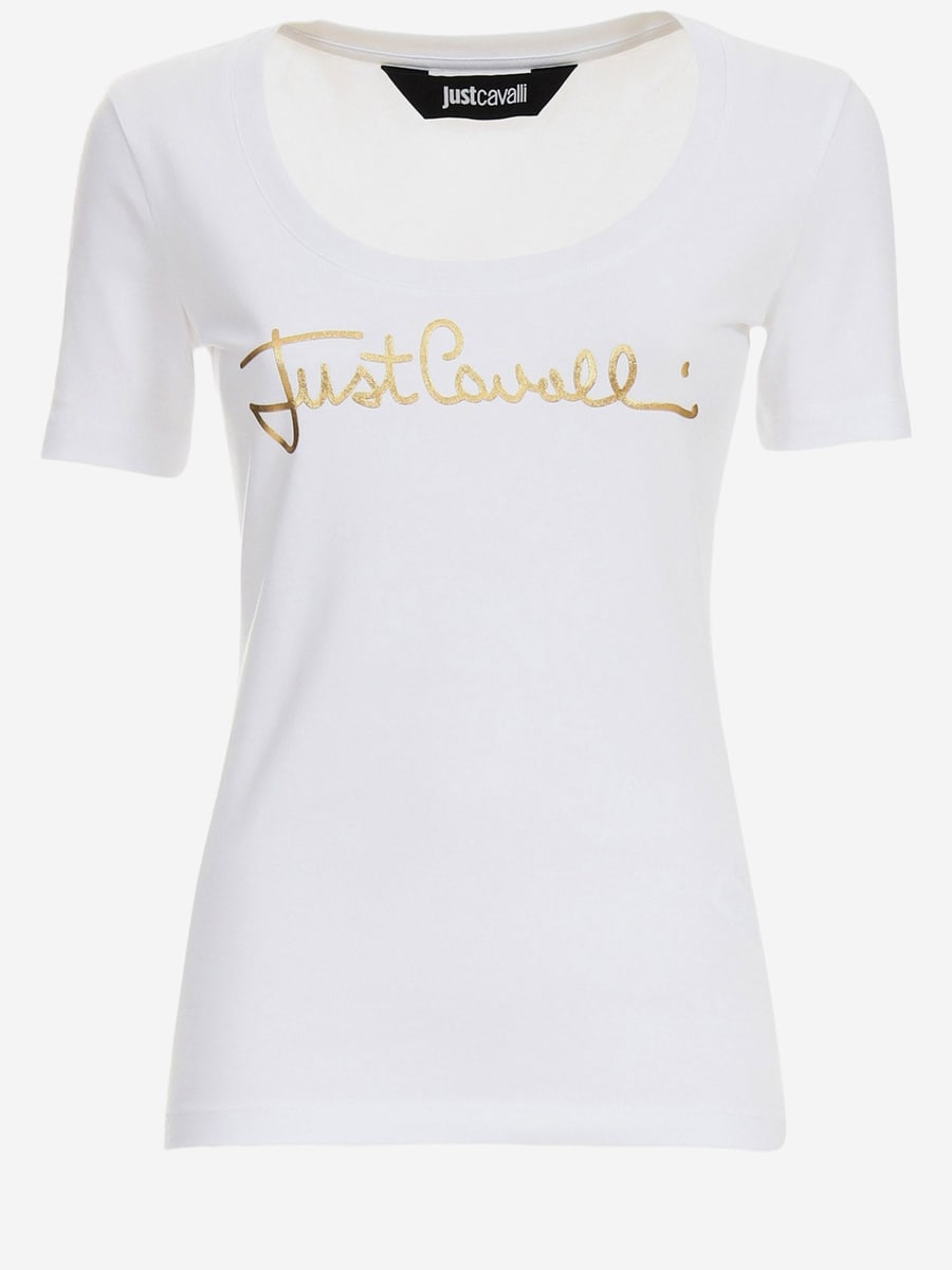 JUST CAVALLI T-SHIRT IN COTONE STRETCH CON LOGO FRONTALE