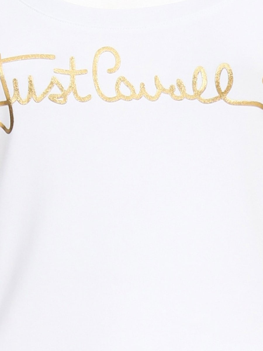 JUST CAVALLI T-SHIRT IN COTONE STRETCH CON LOGO FRONTALE, view 3