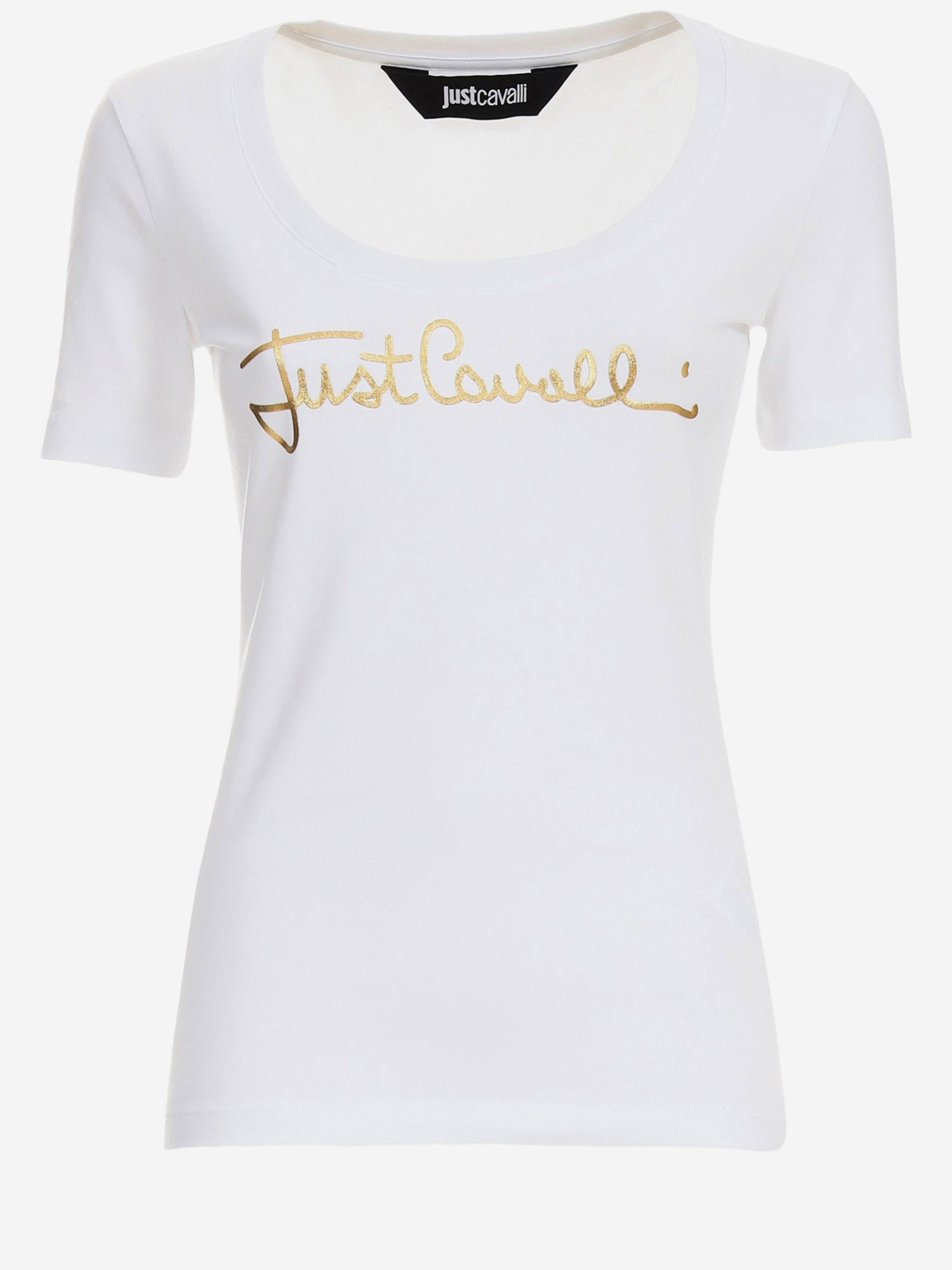 JUST CAVALLI T-SHIRT IN COTONE STRETCH CON LOGO FRONTALE