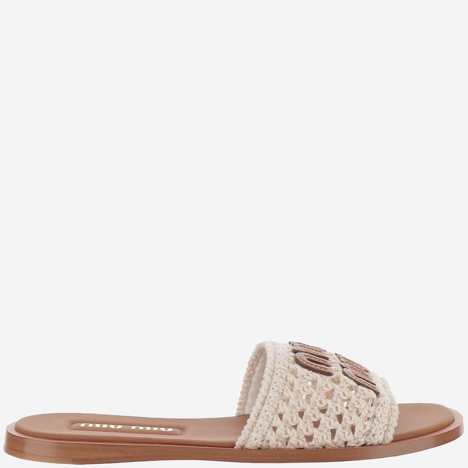 Miu Miu SANDALI IN PELLE E TESSUTO CON LOGO