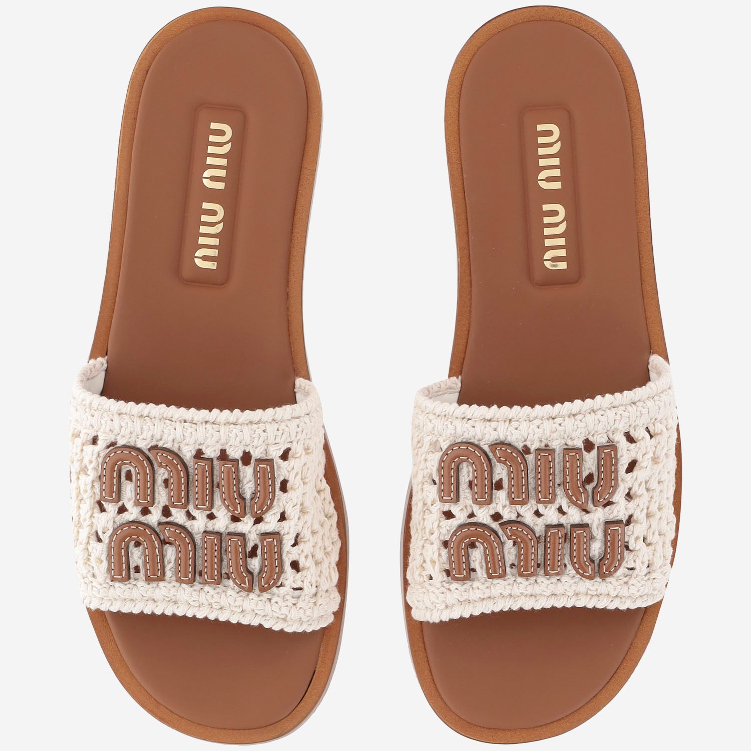 Miu Miu SANDALI IN PELLE E TESSUTO CON LOGO, view 2