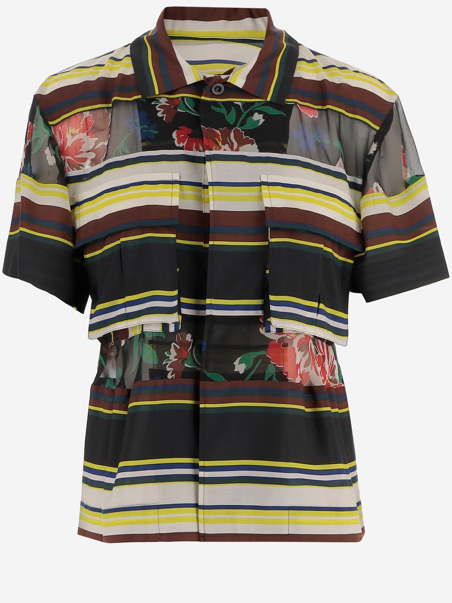 SACAI CAMICIA IN NYLON A RIGHE CON DETTAGLI TRASPARENTI