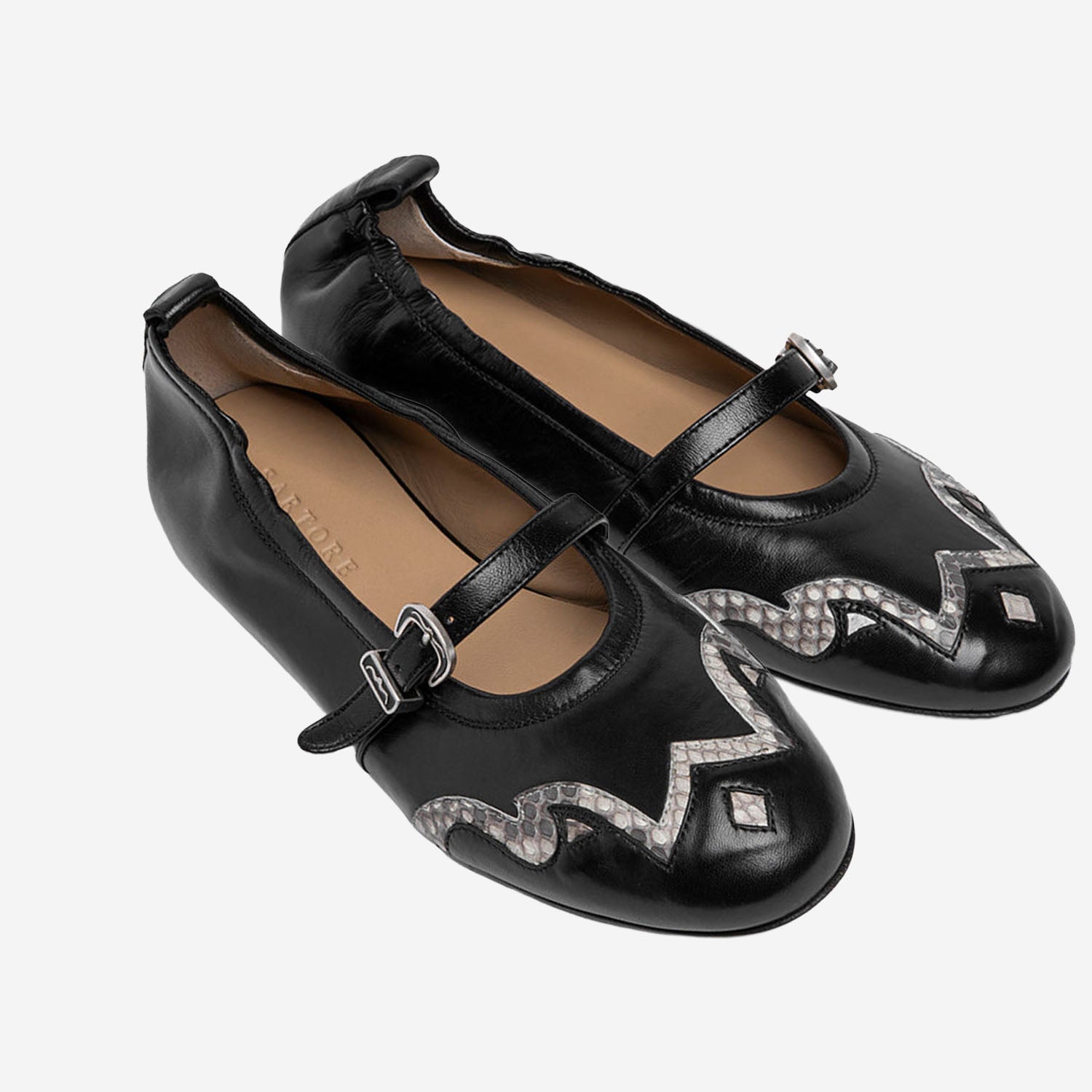 SARTORE BALLERINE IN PELLE E PITONE, view 2