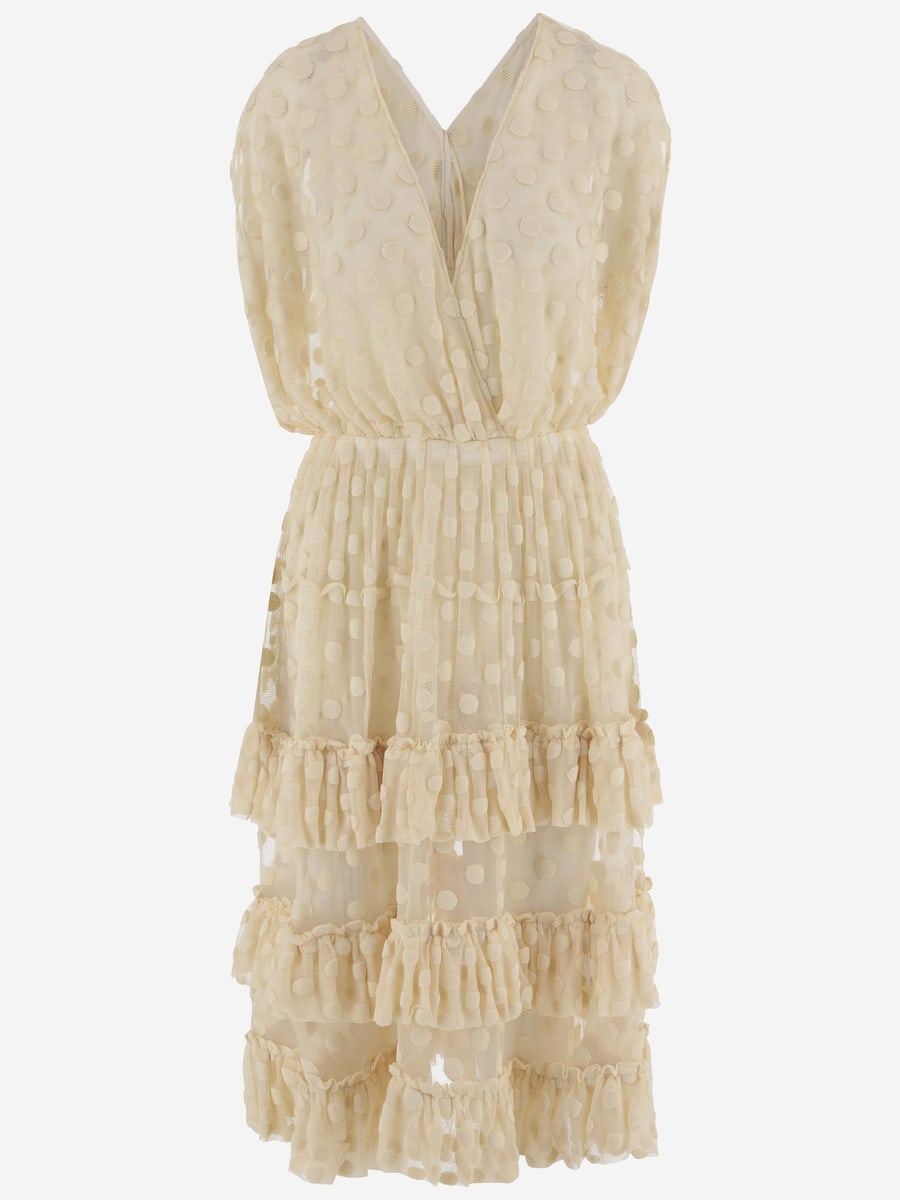 Dries Van Noten ABITO IN MISTO COTONE CON FANTASIA POIS E GONNA A BALZE
