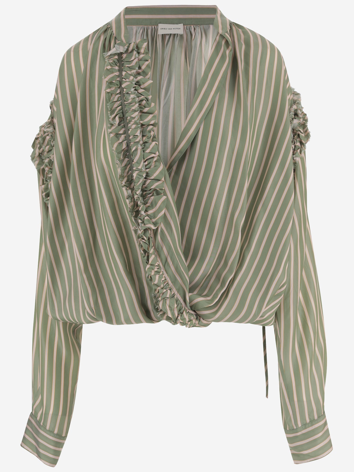 Dries Van Noten CAMICIA IN CUPRO A RIGHE CON VOLANT