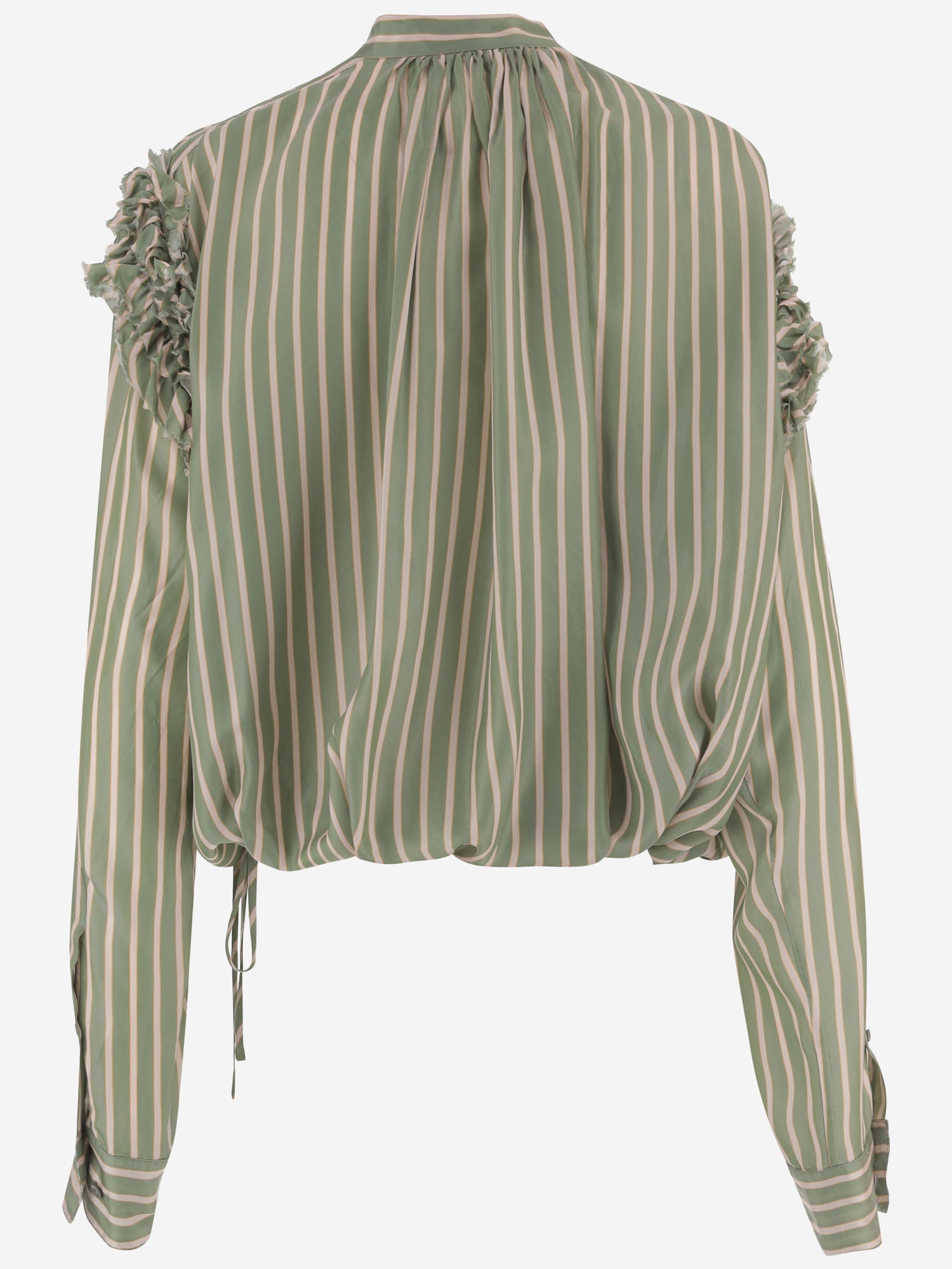 Dries Van Noten CAMICIA IN CUPRO A RIGHE CON VOLANT, view 2