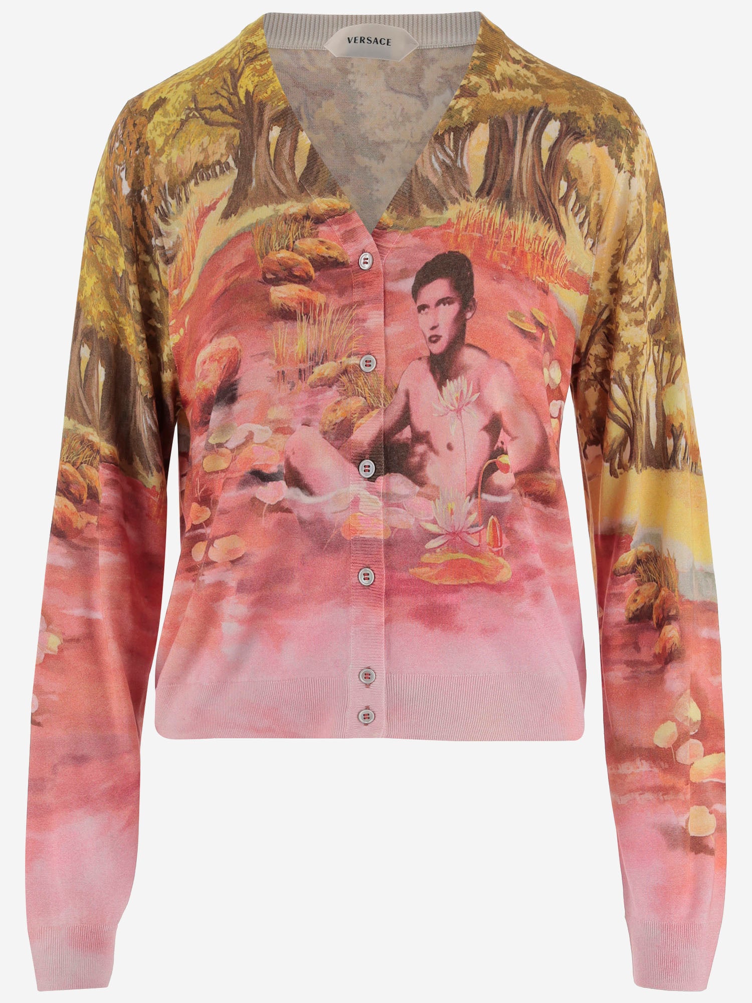 Versace CARDIGAN IN SETA CON STAMPA NATURISTA