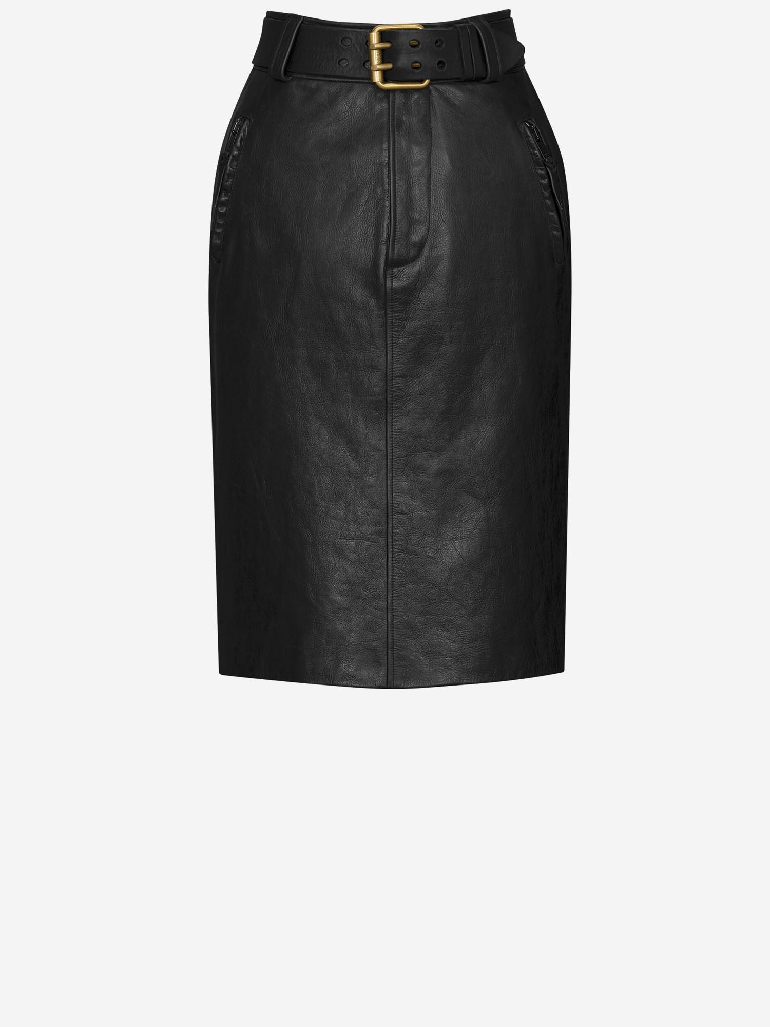 Saint Laurent GONNA A MATITA CON CINTURA IN PELLE STROPICCIATA