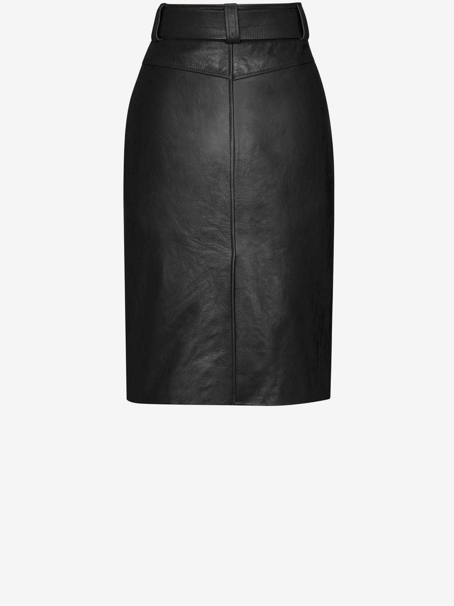 Saint Laurent GONNA A MATITA CON CINTURA IN PELLE STROPICCIATA, view 2