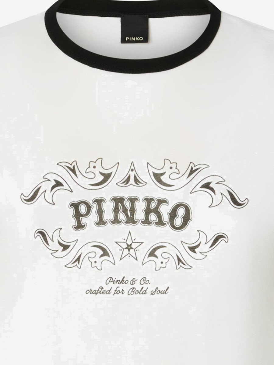 Pinko T-SHIRT IN COTONE CON STAMPA LOGO, view 3