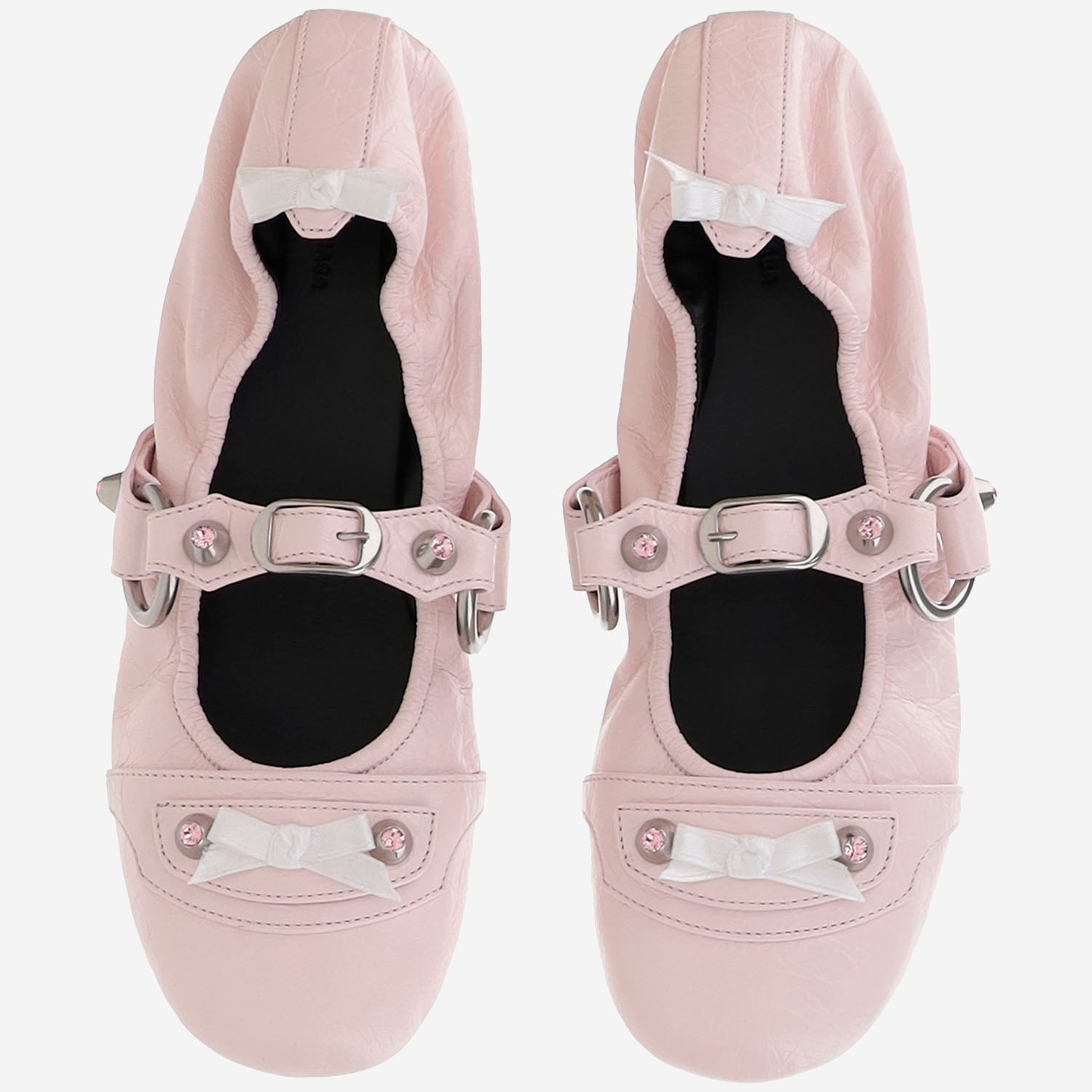 Balenciaga BALLERINE CITY FLAT IN PELLE CON FIOCCHI E STRASS, view 2