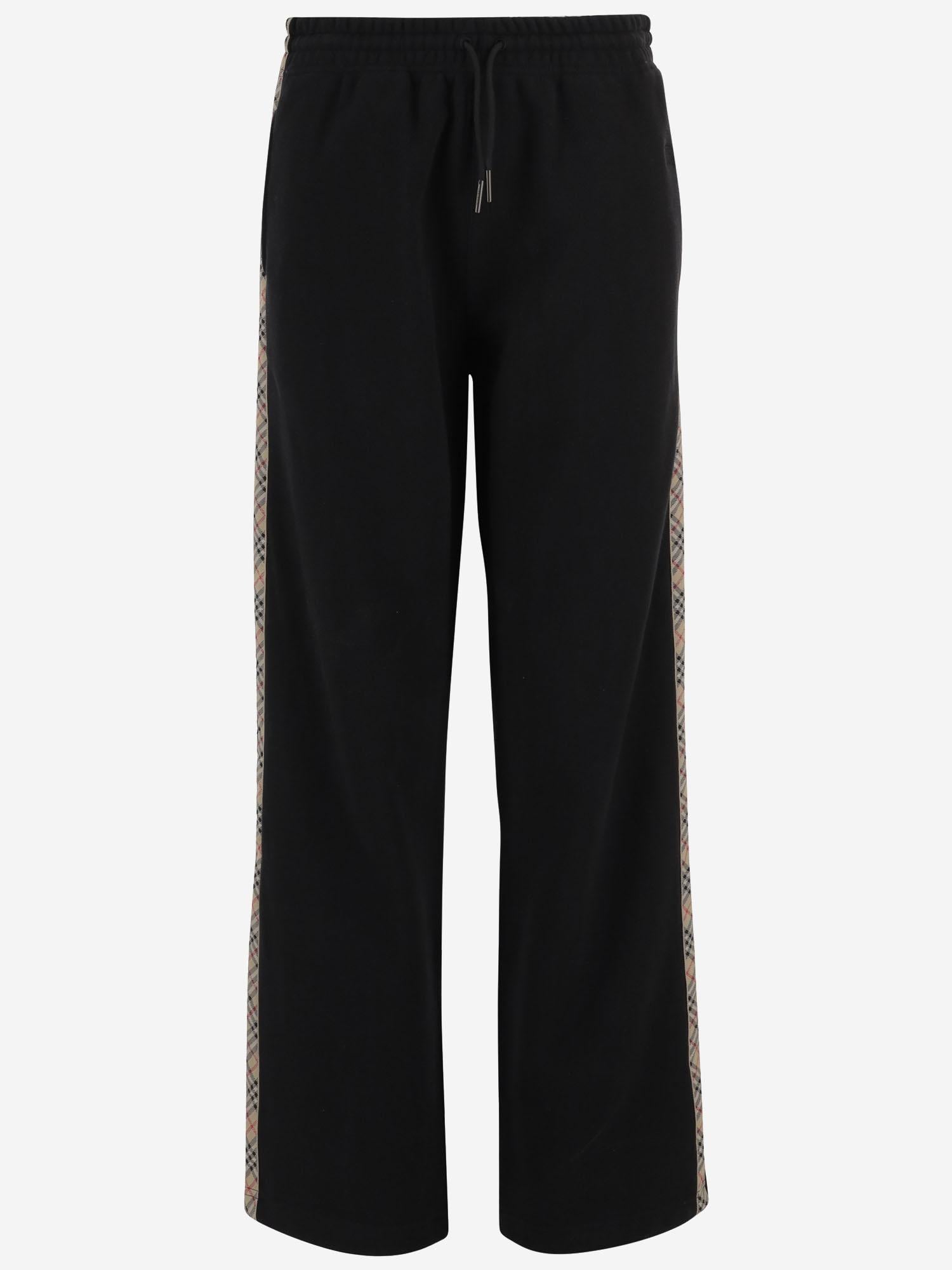 Burberry PANTALONI IN COTONE CON FINITURE CHECK