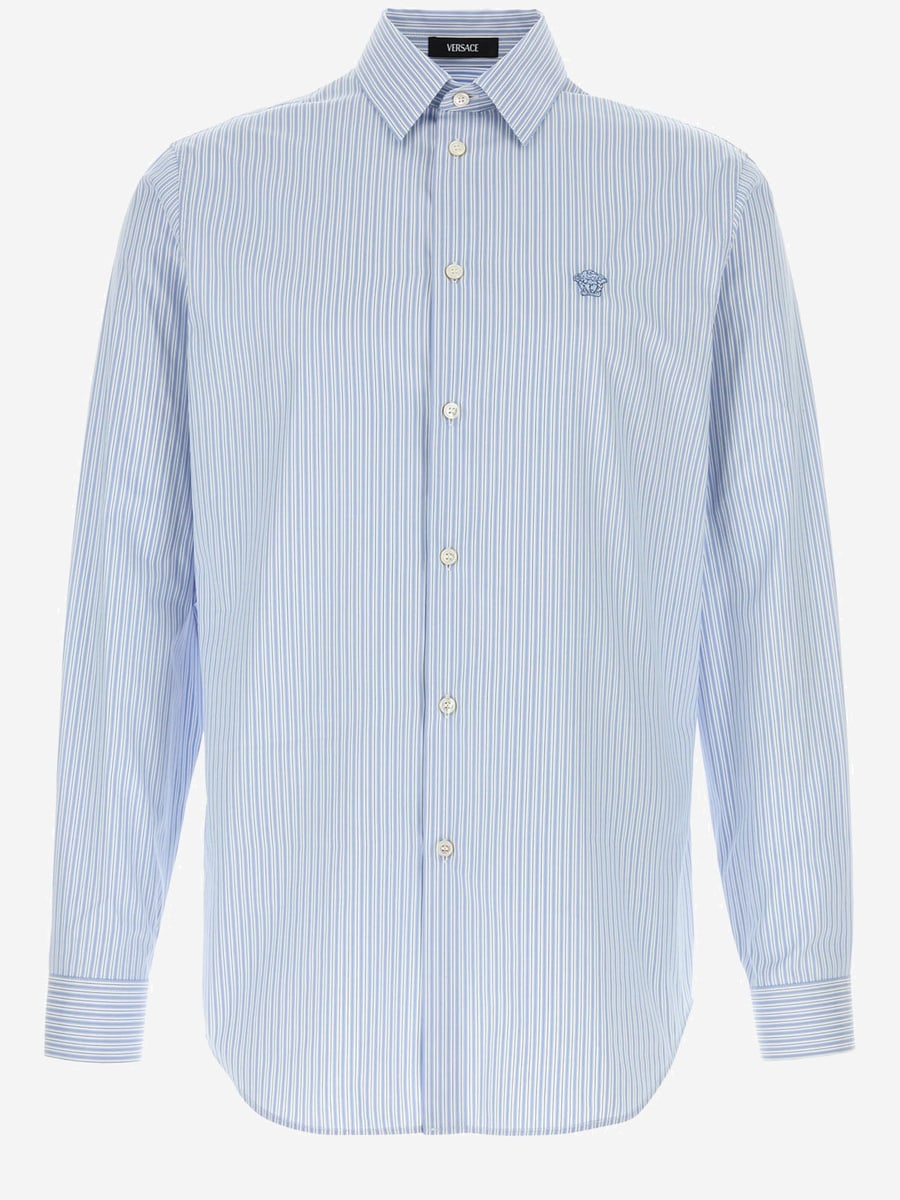 Versace CAMICIA IN COTONE A RIGHE CON LOGO