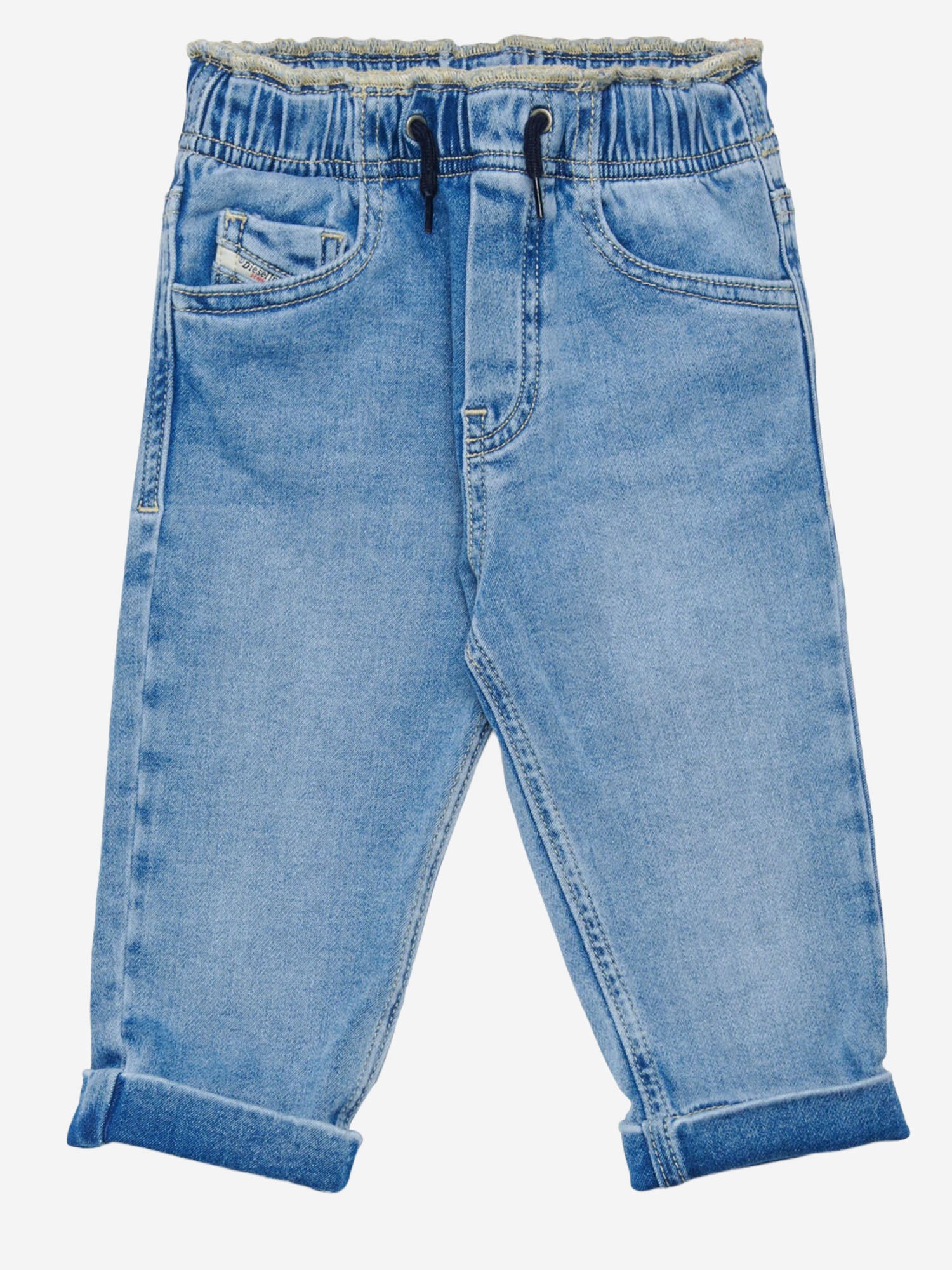 DIESEL KIDS JEANS IN COTONE CON VITA ELASTICATA E RISVOLTO