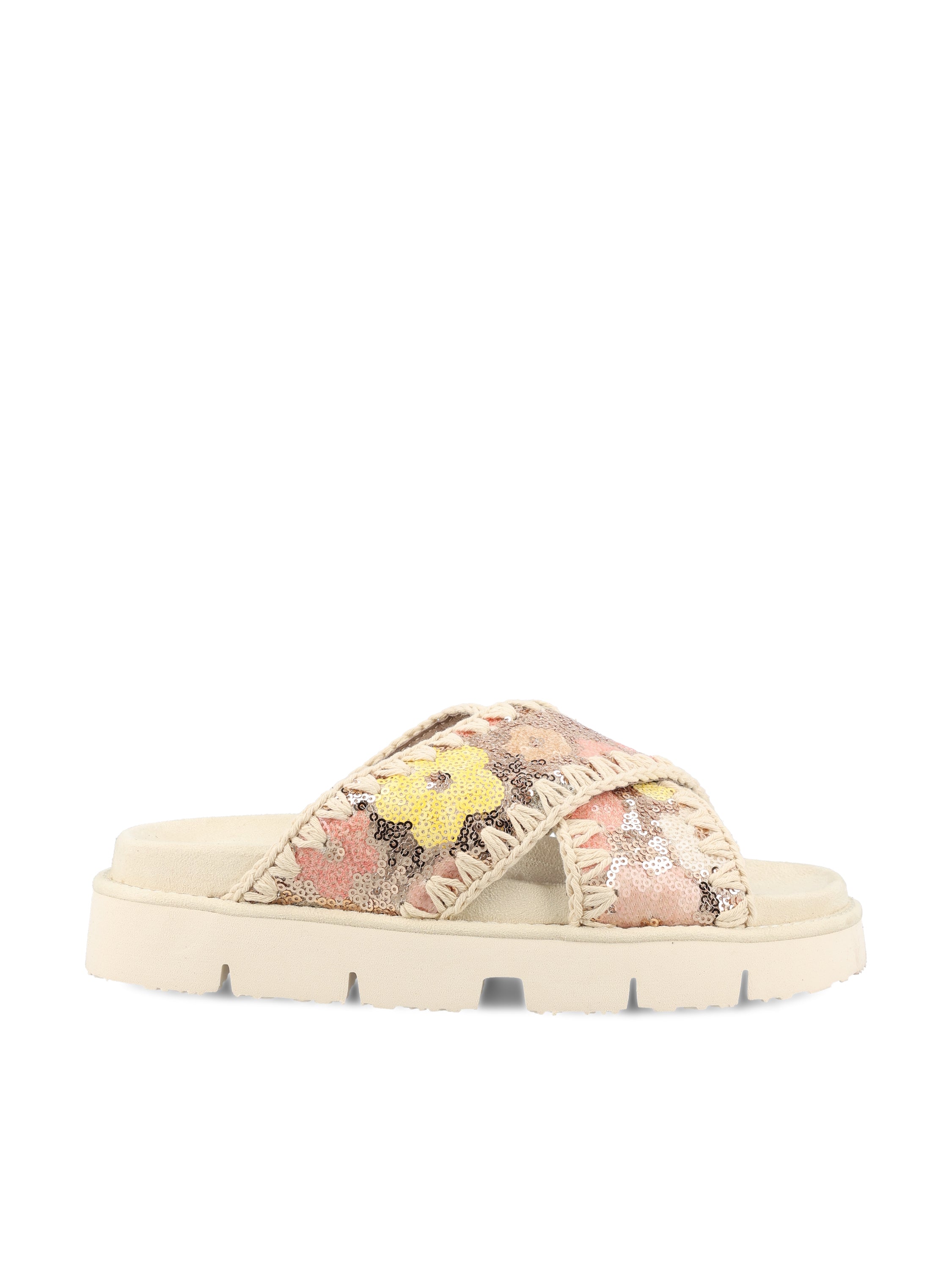 MOU MOU Criss-Cross Bio Sandal Iridiscent Sequins
