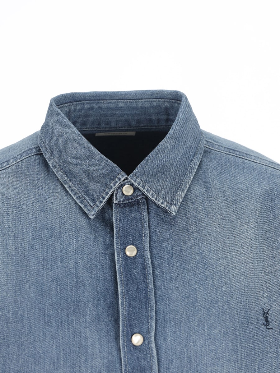 Saint Laurent SAINT LAURENT Camicia Cassandre In Denim, view 3