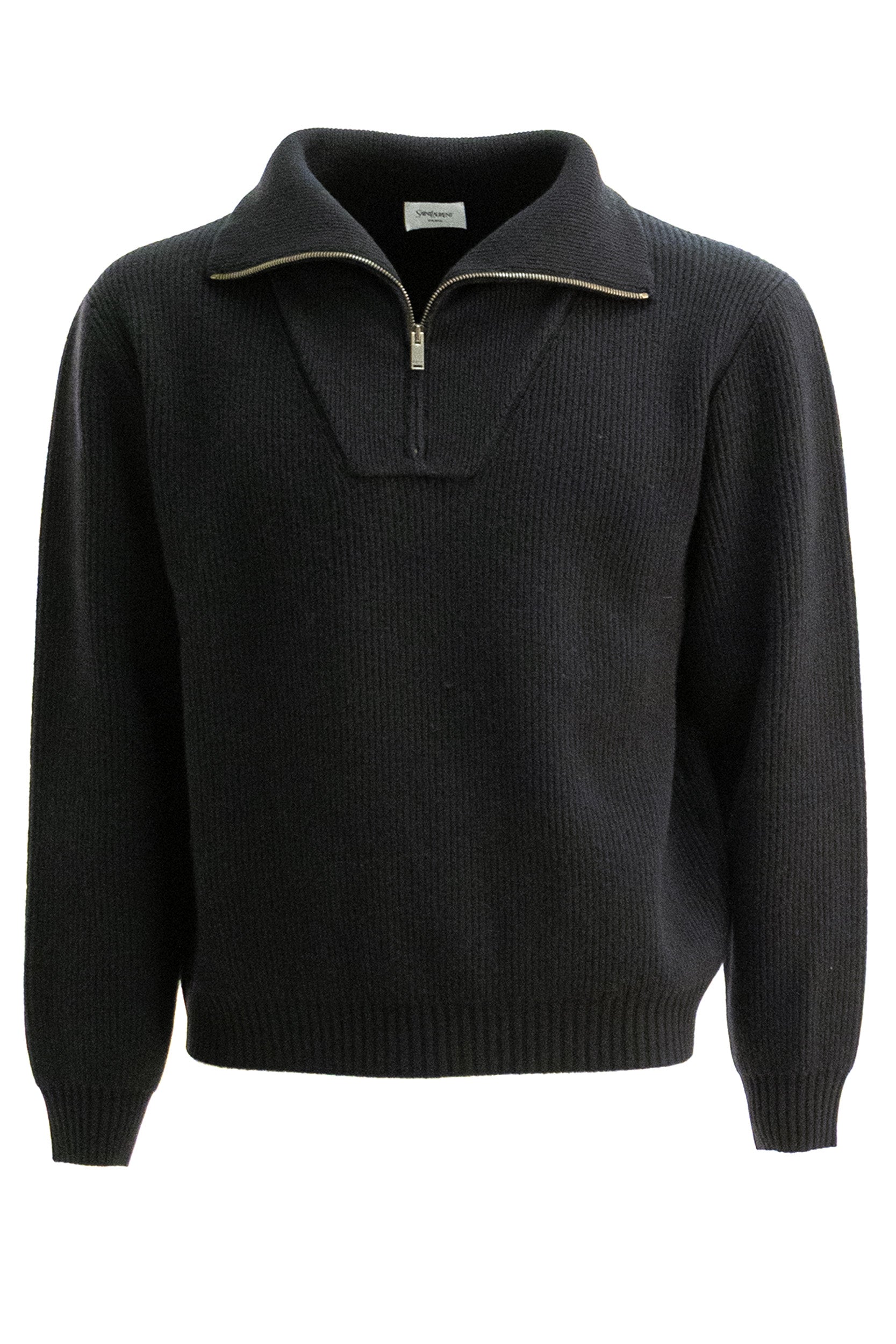 Saint Laurent Pullover in lana a coste di colore nero