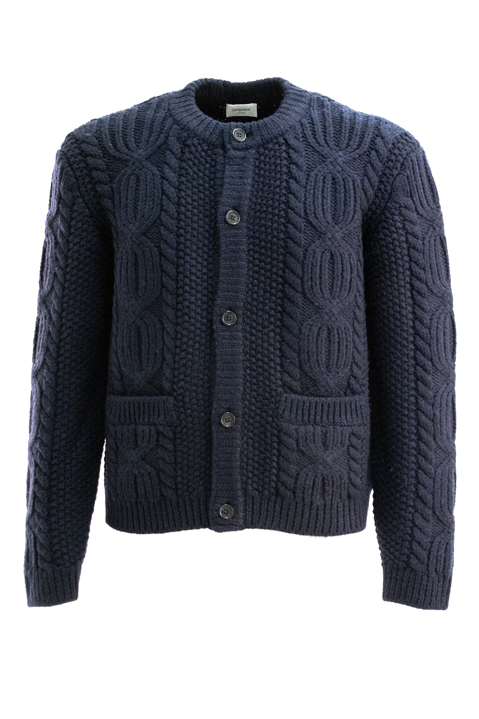 Saint Laurent Cardigan in lana a trecce di colore blu