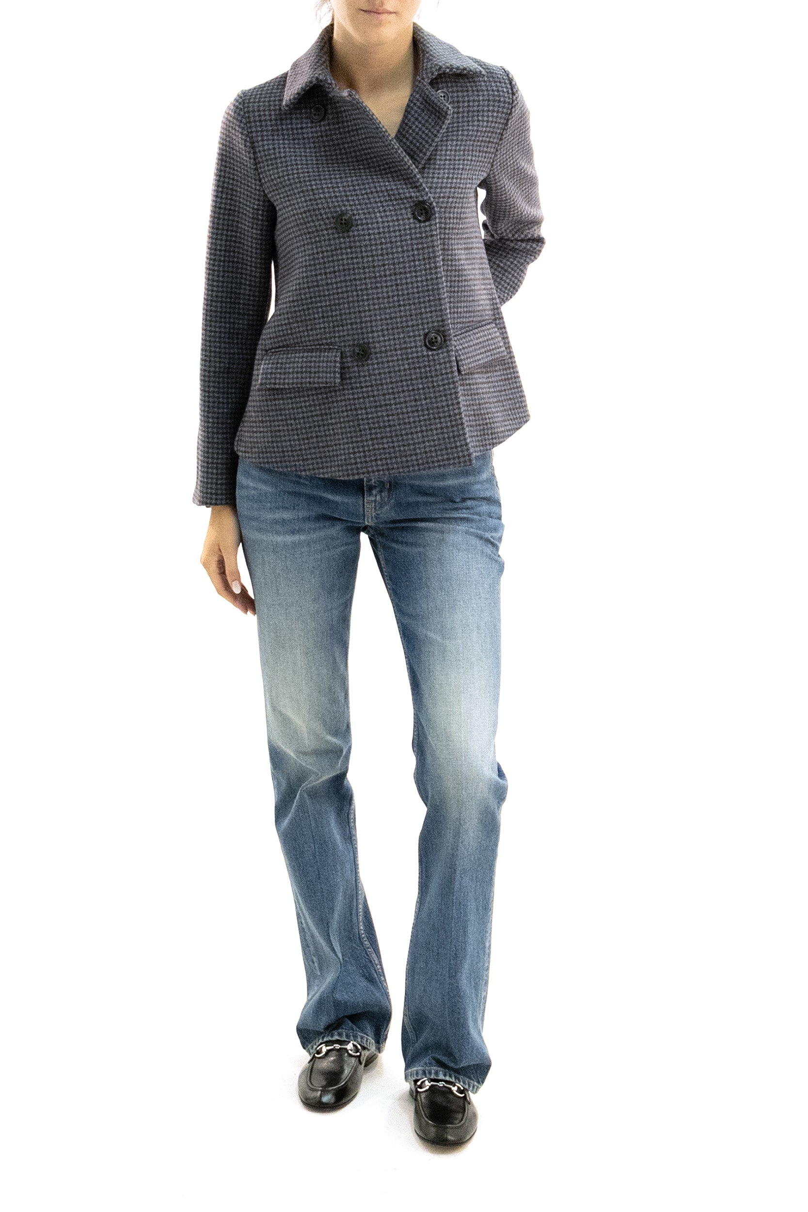 KILTIE Giacca in lana pied-de-puole di colore grigio e marrone, view 2