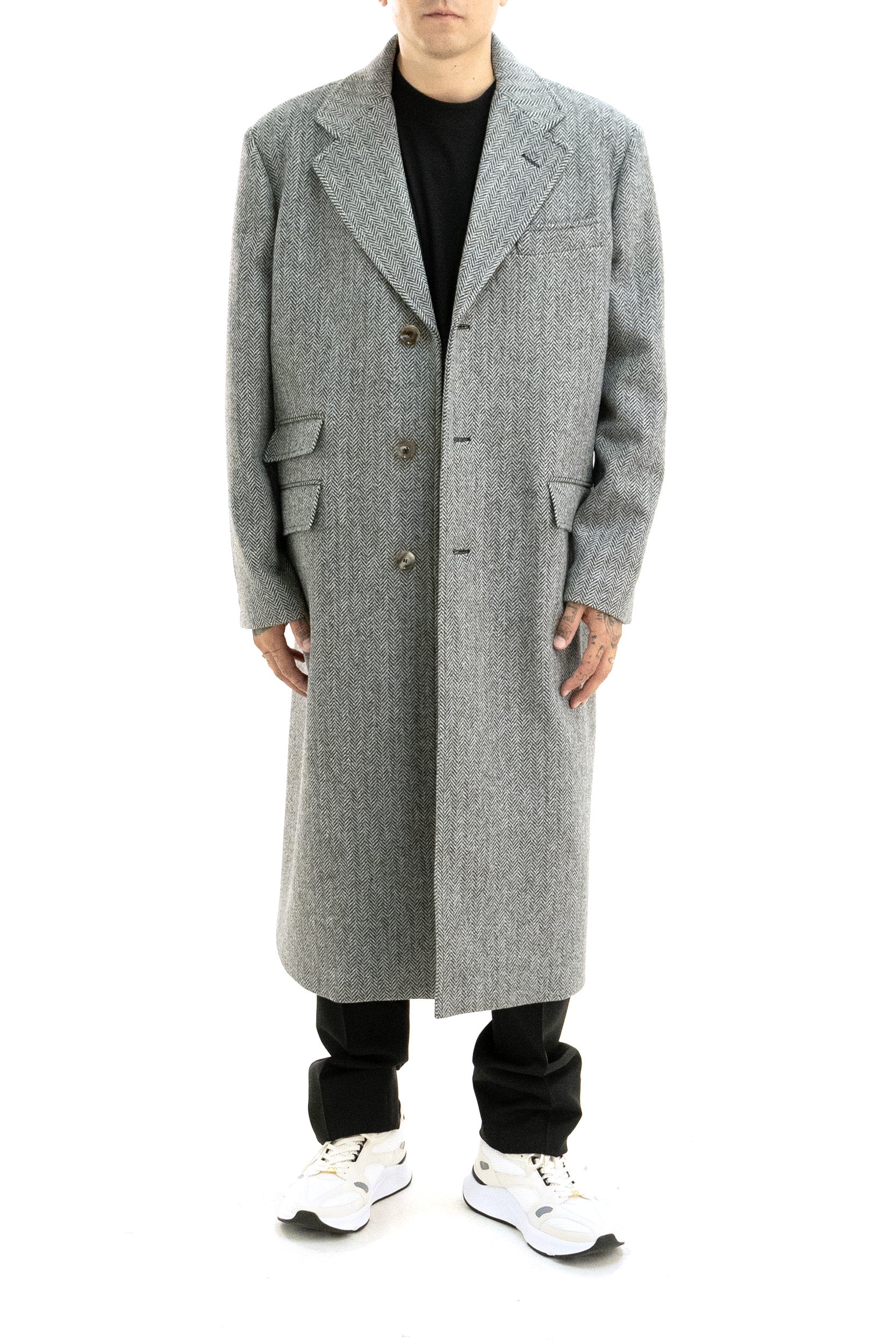 Valentino Garavani Cappotto monopetto in lana spigata di colore grigio, view 2
