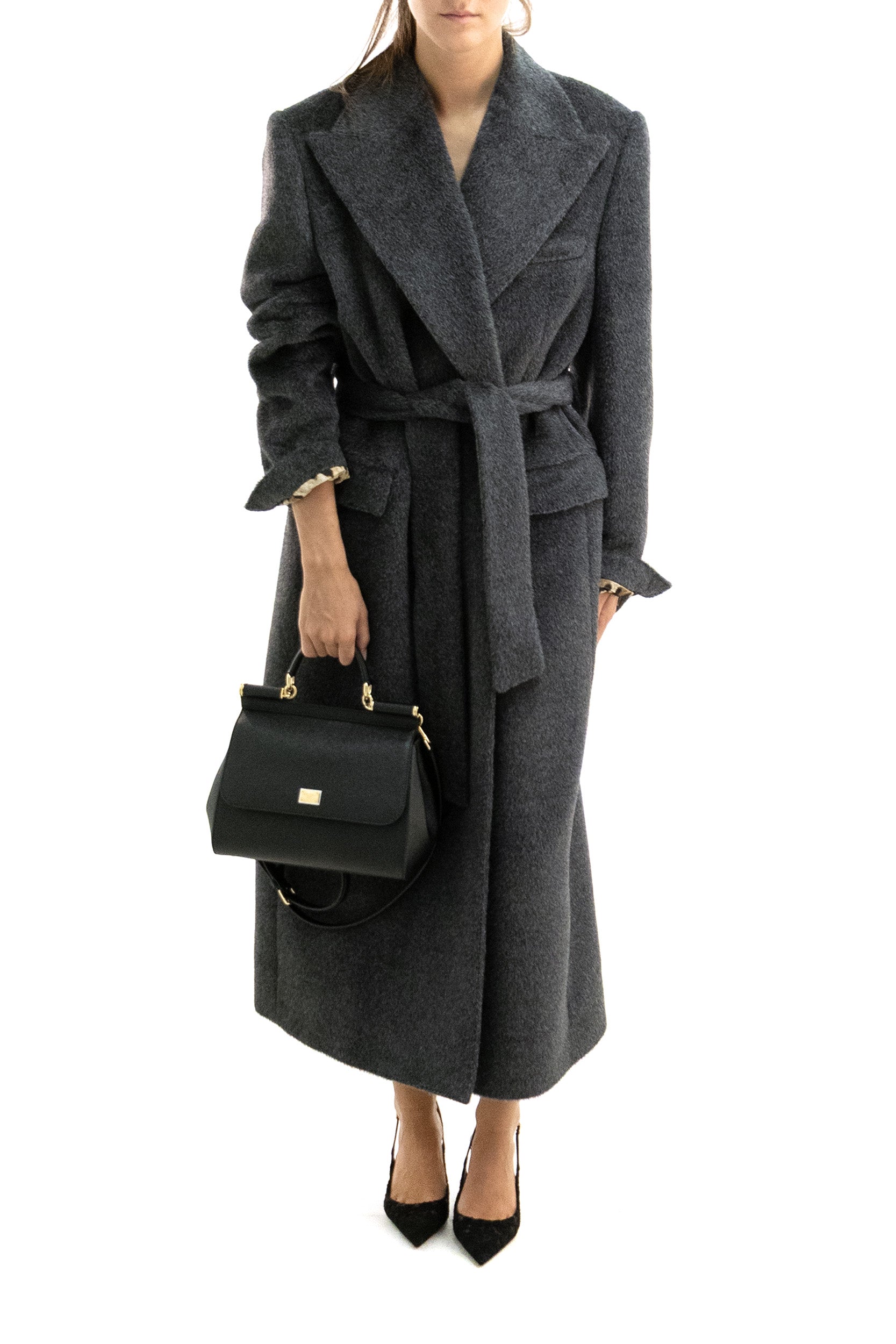 Dolce & Gabbana Cappotto monopetto in lana di color grigio, view 2