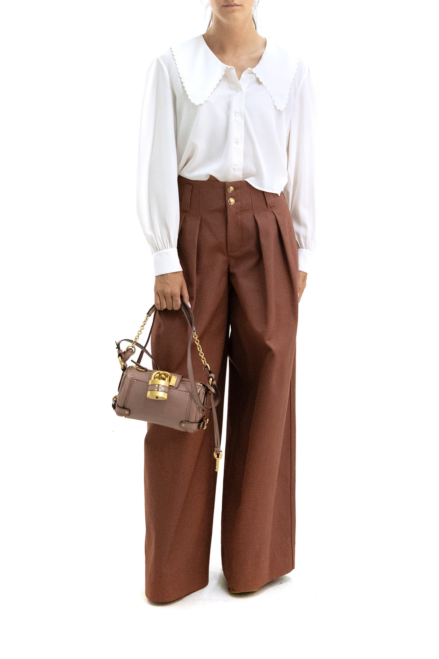 Chloé Pantaloni palazzo in tela di cotone di colore rosso cremisi, view 2