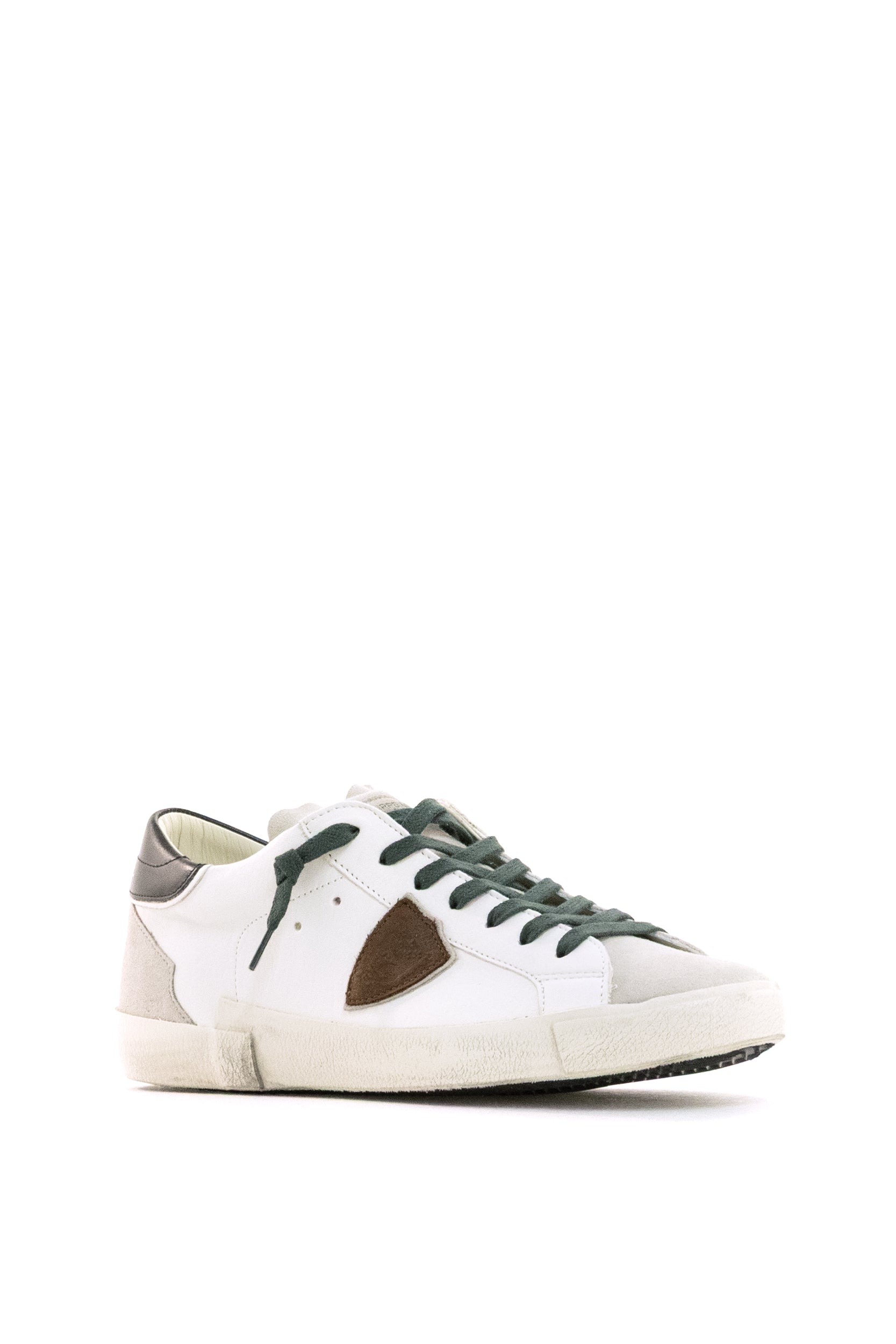 PHILIPPE MODEL Sneakers Prsx in pelle di colore bianco e suede di colore grigio, view 2