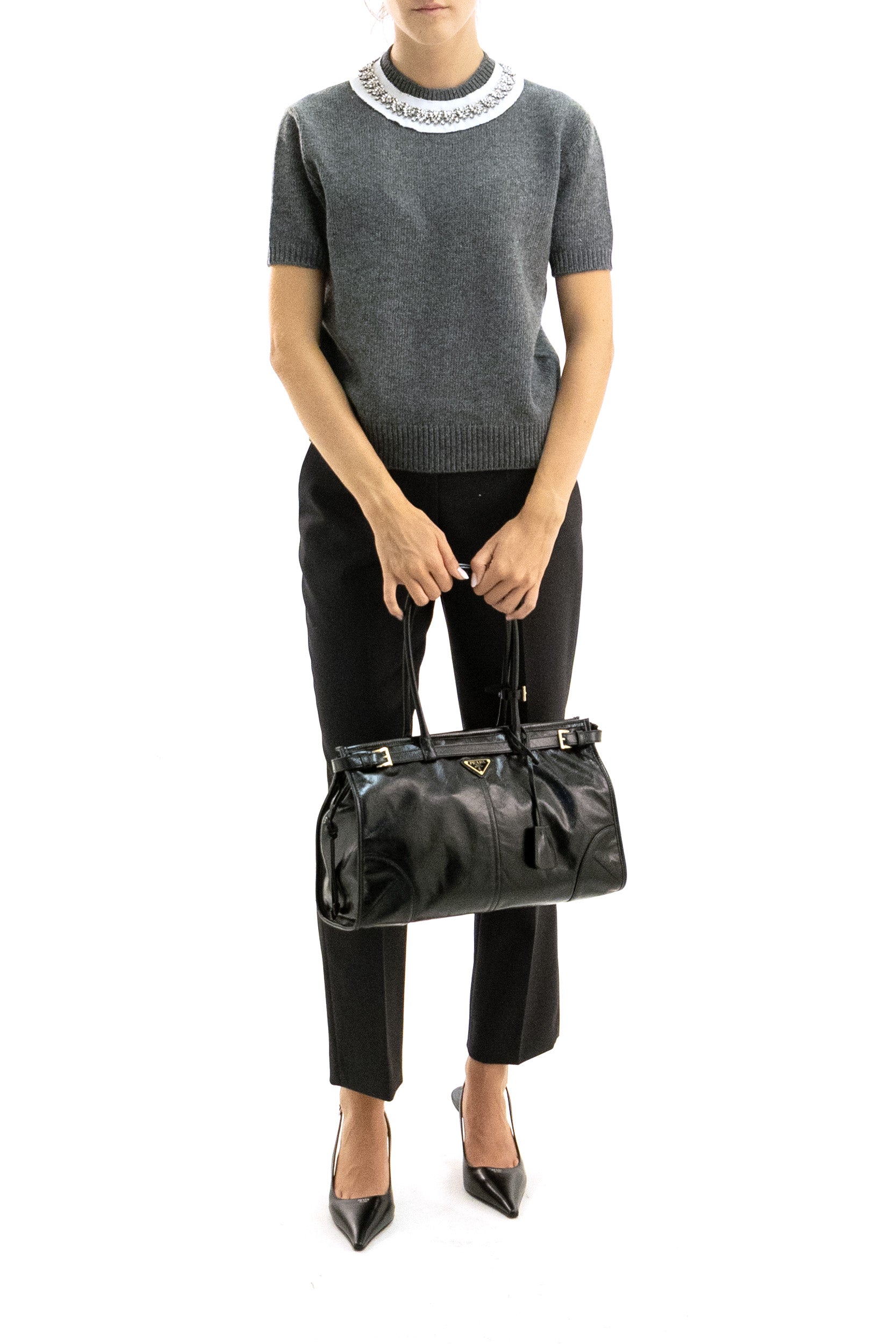Prada Pullover in lana e cashmere di colore grigio, view 2
